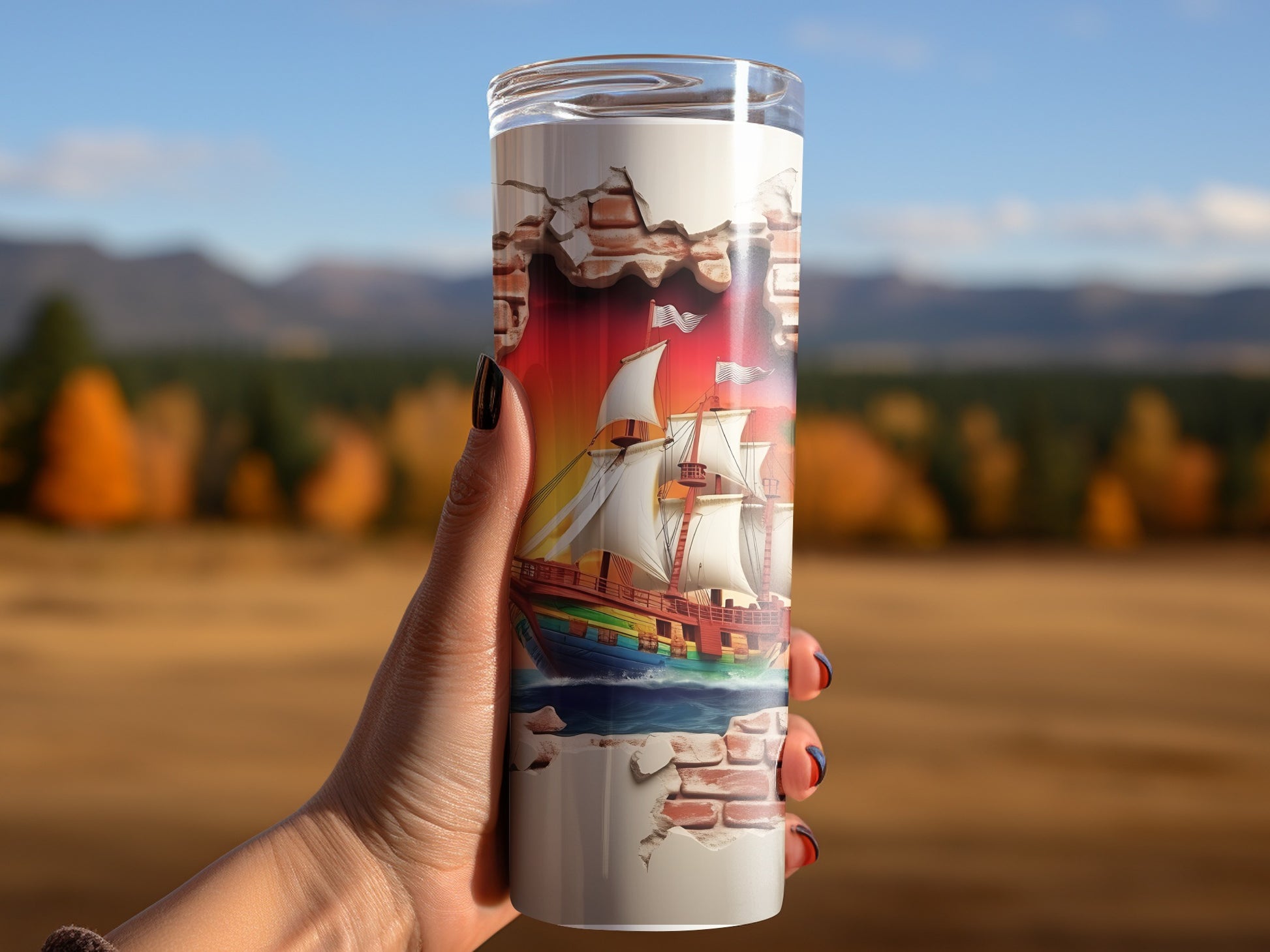 Scenic Ship Breaking Through Wall Tumbler