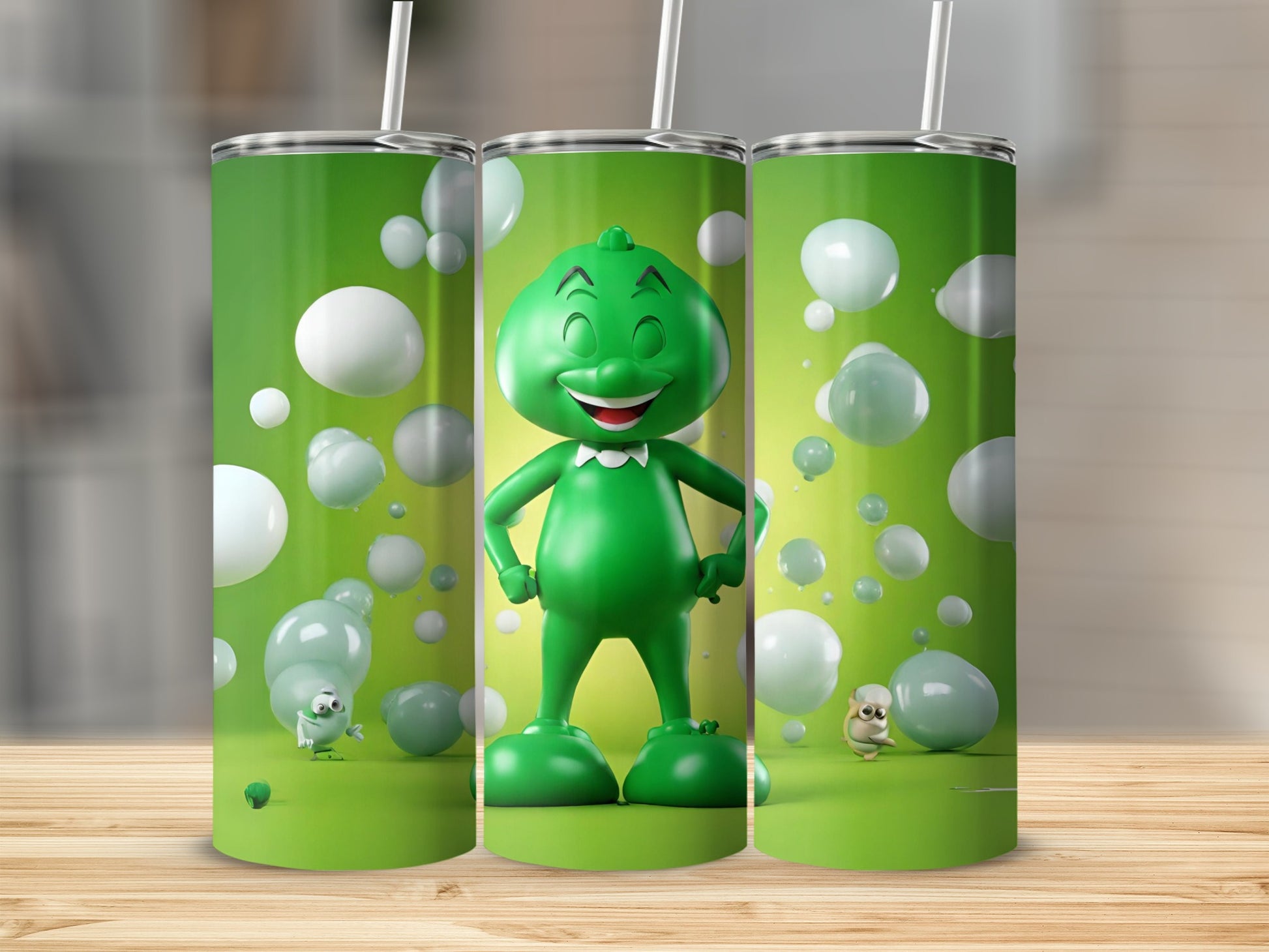 Cheerful Green Cartoon Character Stainless Steel Tumbler