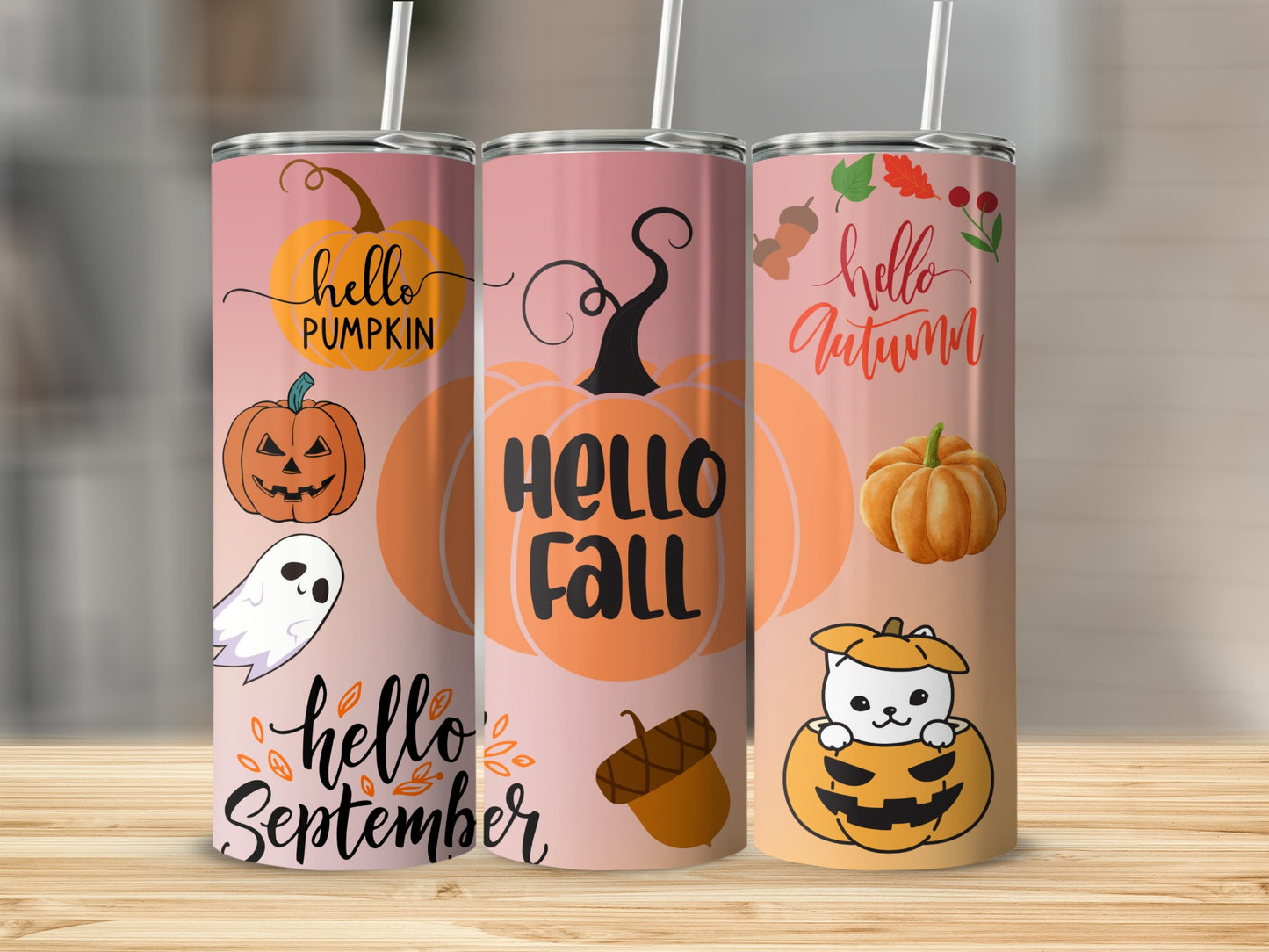 Fall Themed Hello Pumpkin Autumn Decorative Tumblers