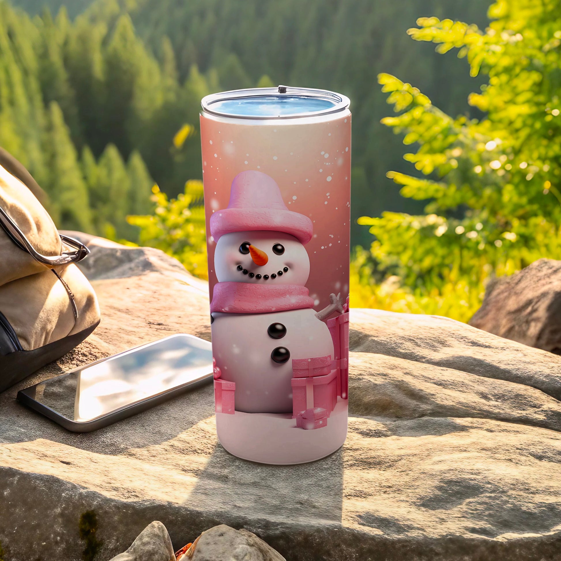 Cute Snowman Design Travel Tumbler with Lid for Winter