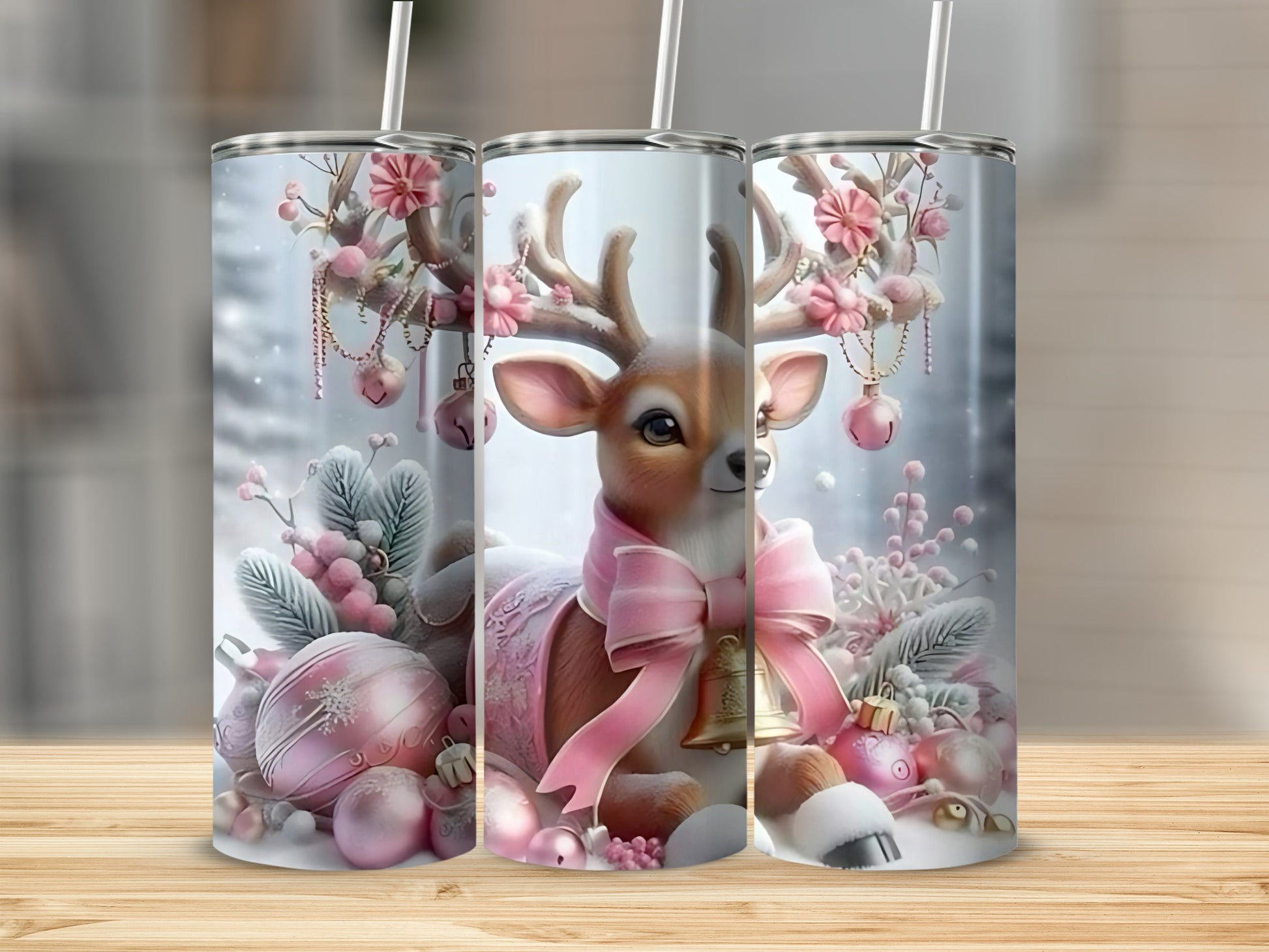 Cute Holiday Reindeer with Ornaments Tumbler