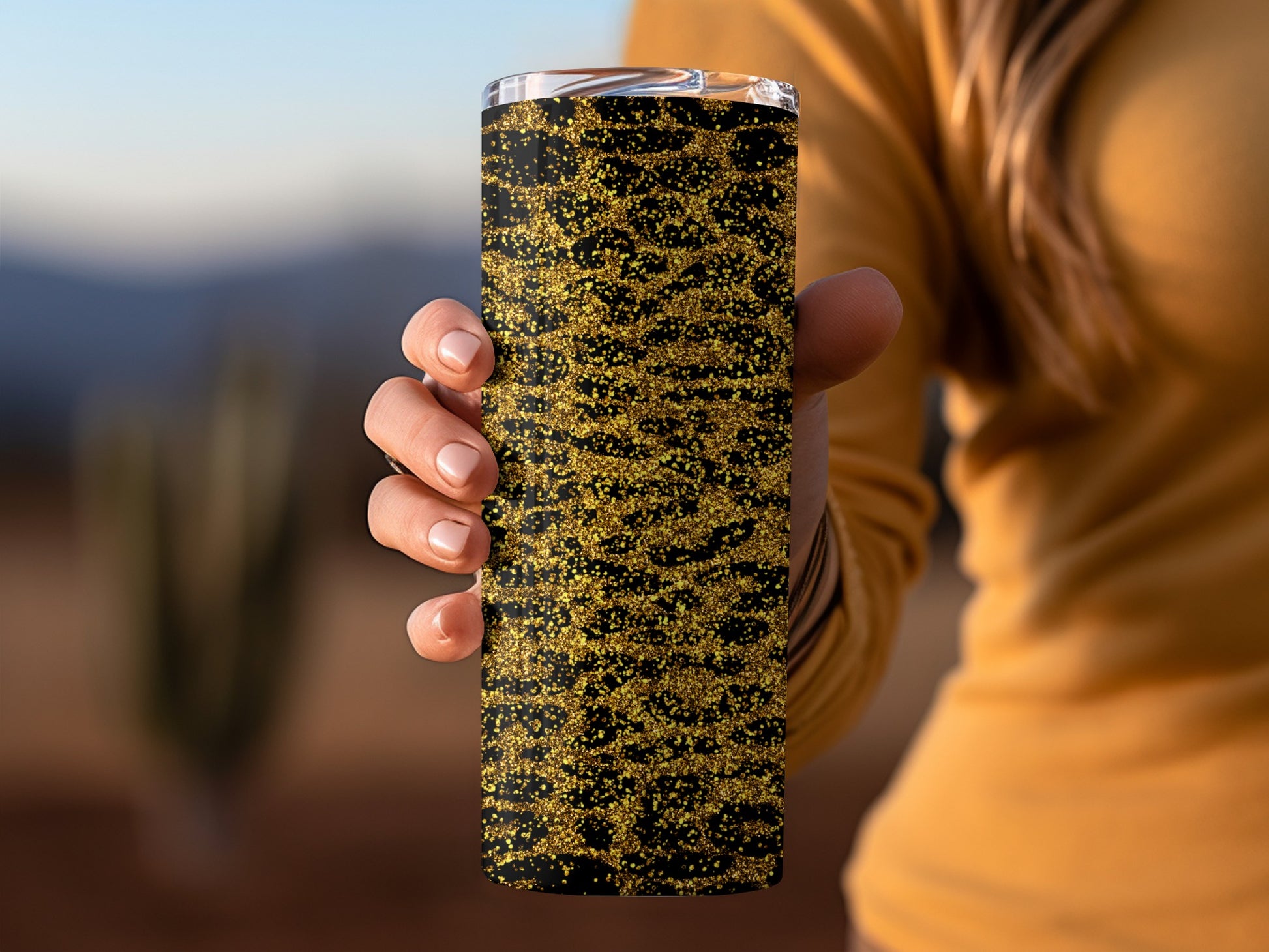 Glittering Black and Gold Speckled Tumbler Flask