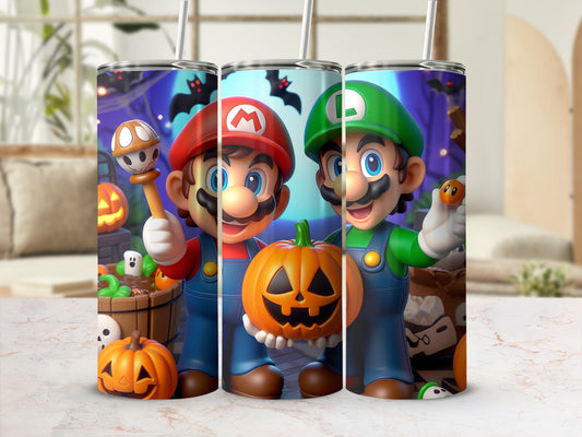 Mario and Luigi Halloween Themed Insulated Tumbler