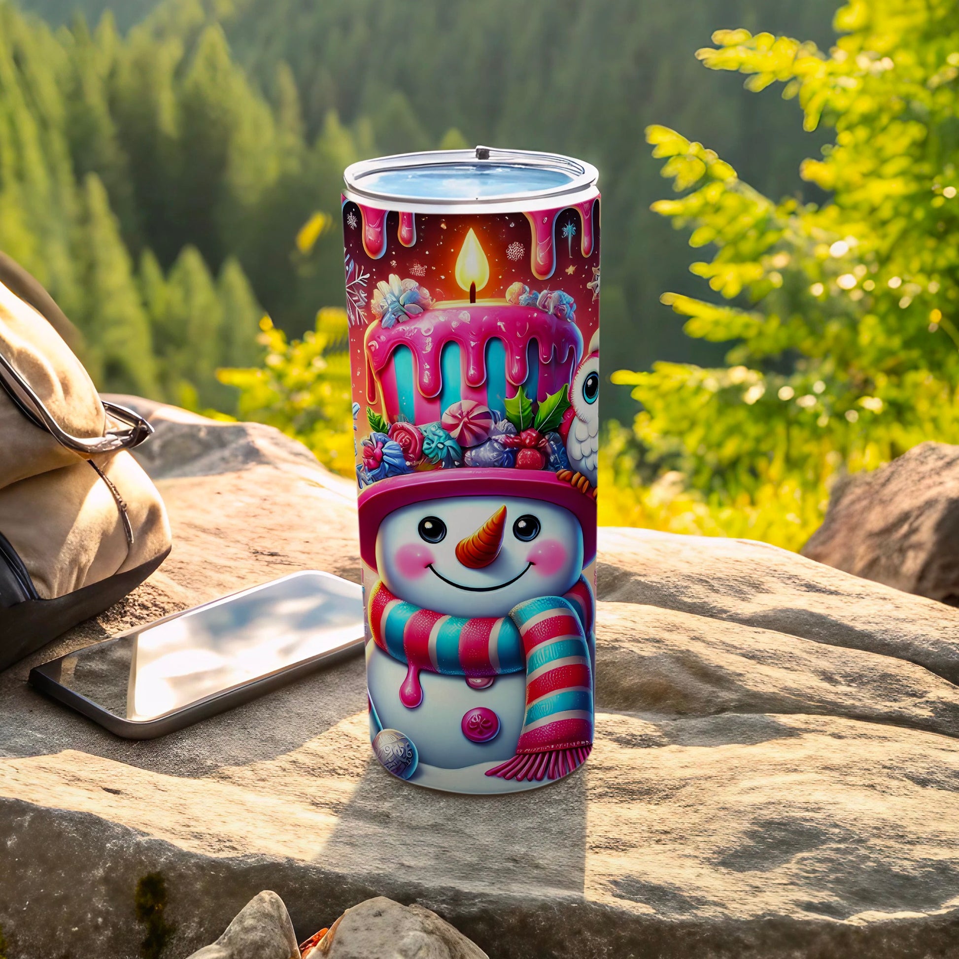 Festive Snowman and Candle Design Tumbler Flask