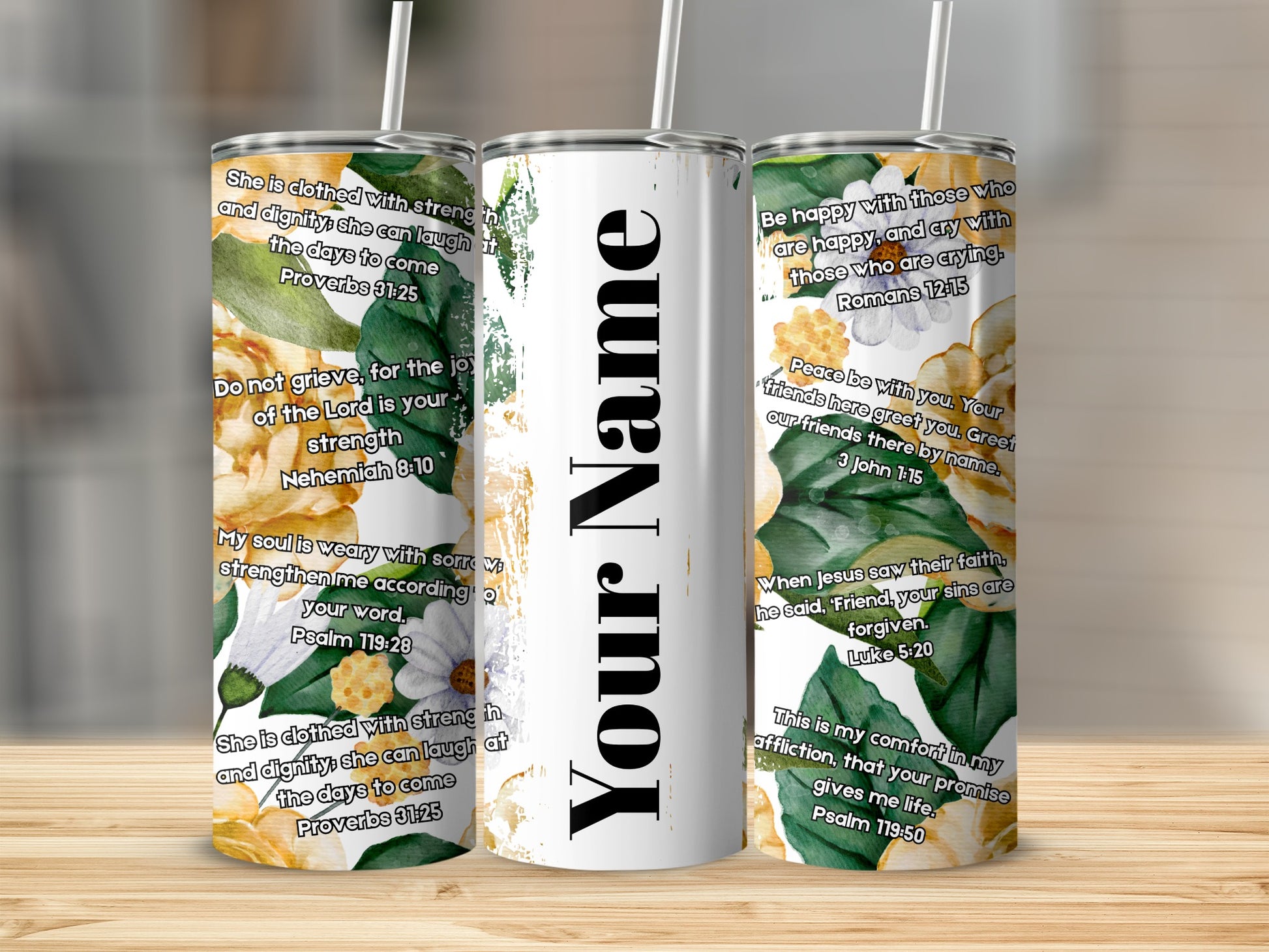 Inspirational Floral Script Personalized Tumbler