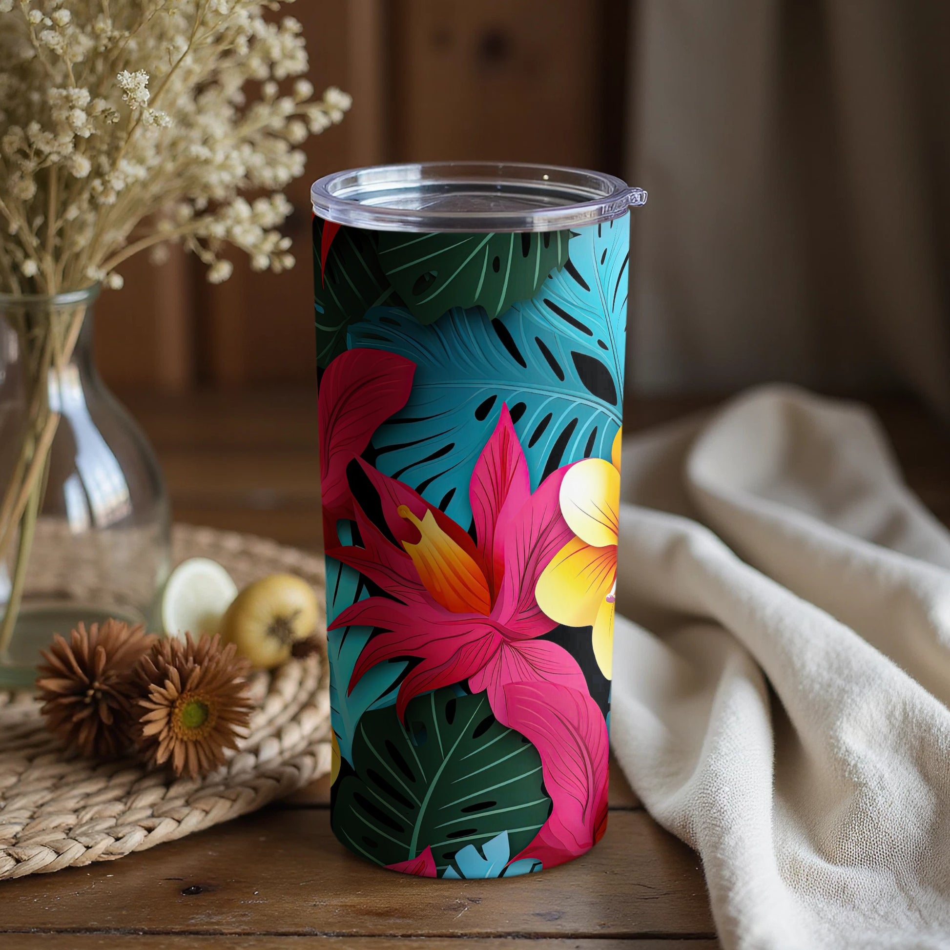 Colorful Tropical Floral Themed Tumbler for Every Occasion