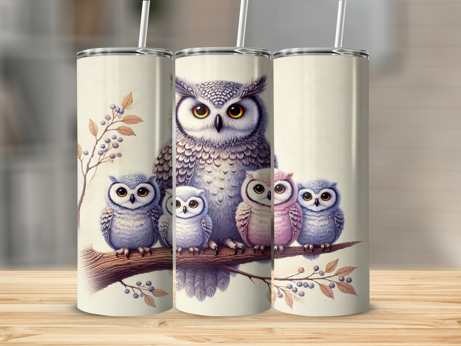 Adorable Owls Family Illustration Tumbler Cup