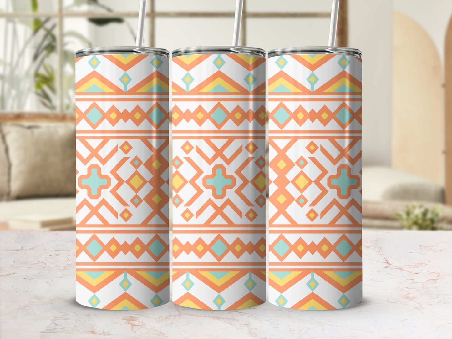 Vibrant Geometric Pattern Design Insulated Tumbler