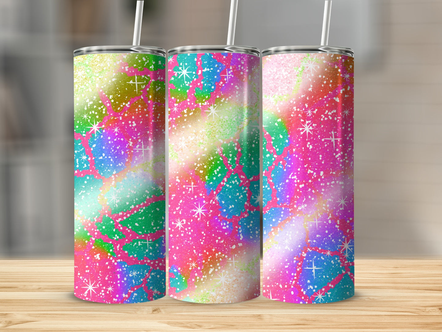 Colorful Glitter Sparkles Tumbler with Rainbow Design
