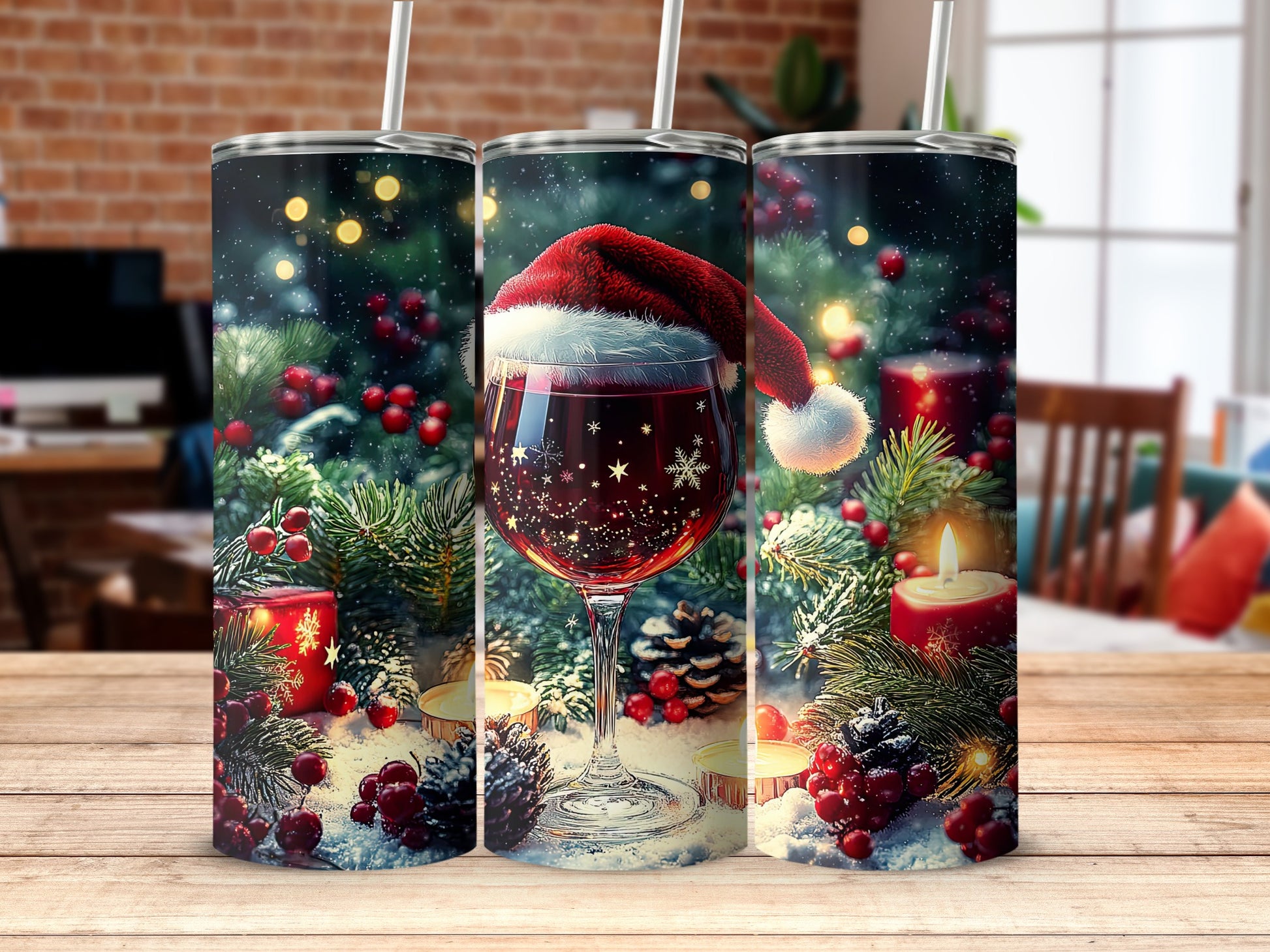 Festive Santa Hat Wine Glass Tumbler Christmas Design