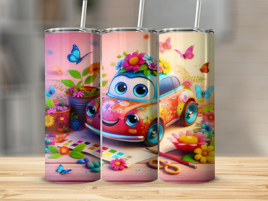 Adorable Car with Flowers and Butterflies Tumbler