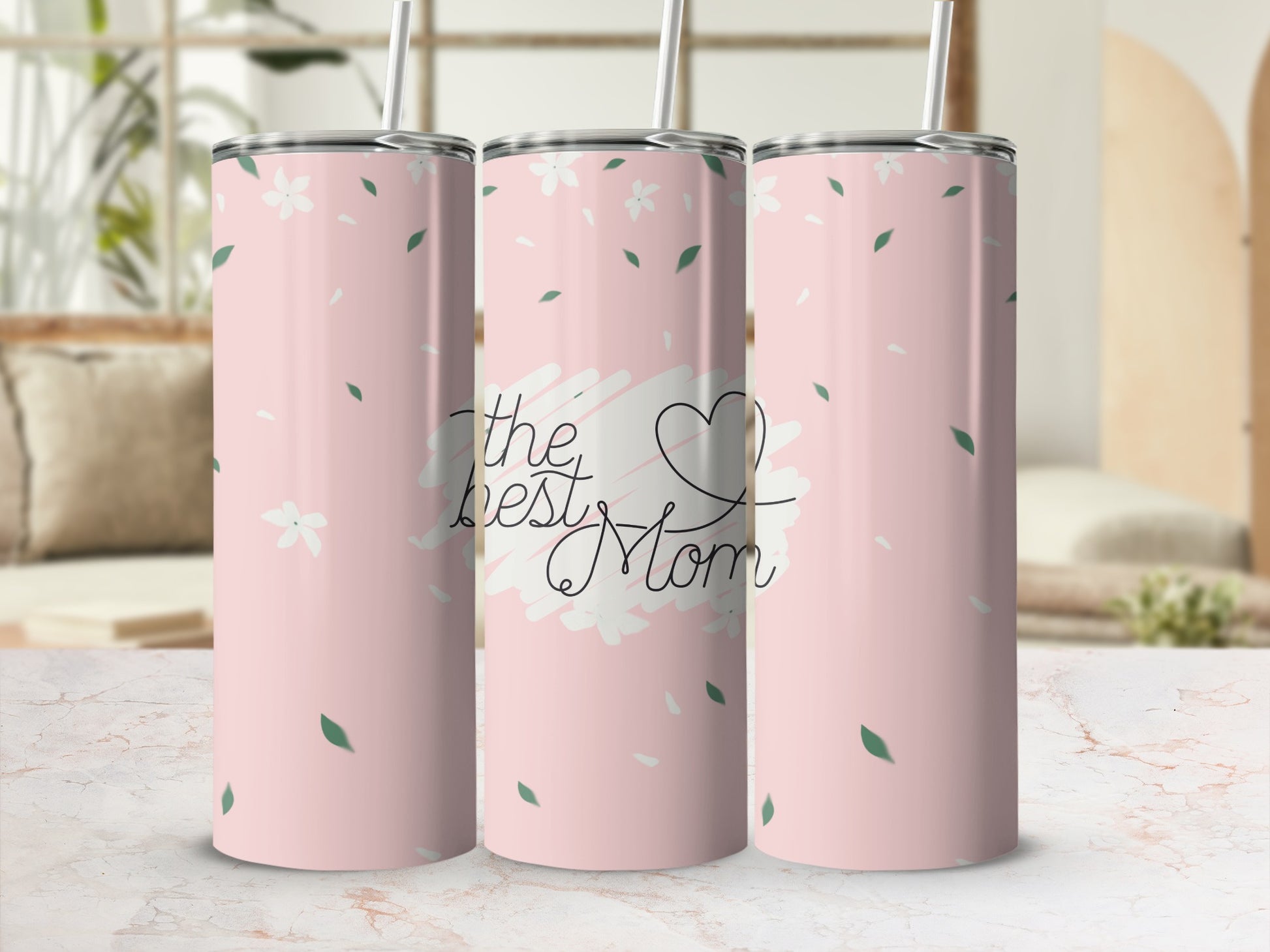 The Best Mom Pink Floral Stainless Steel Tumbler
