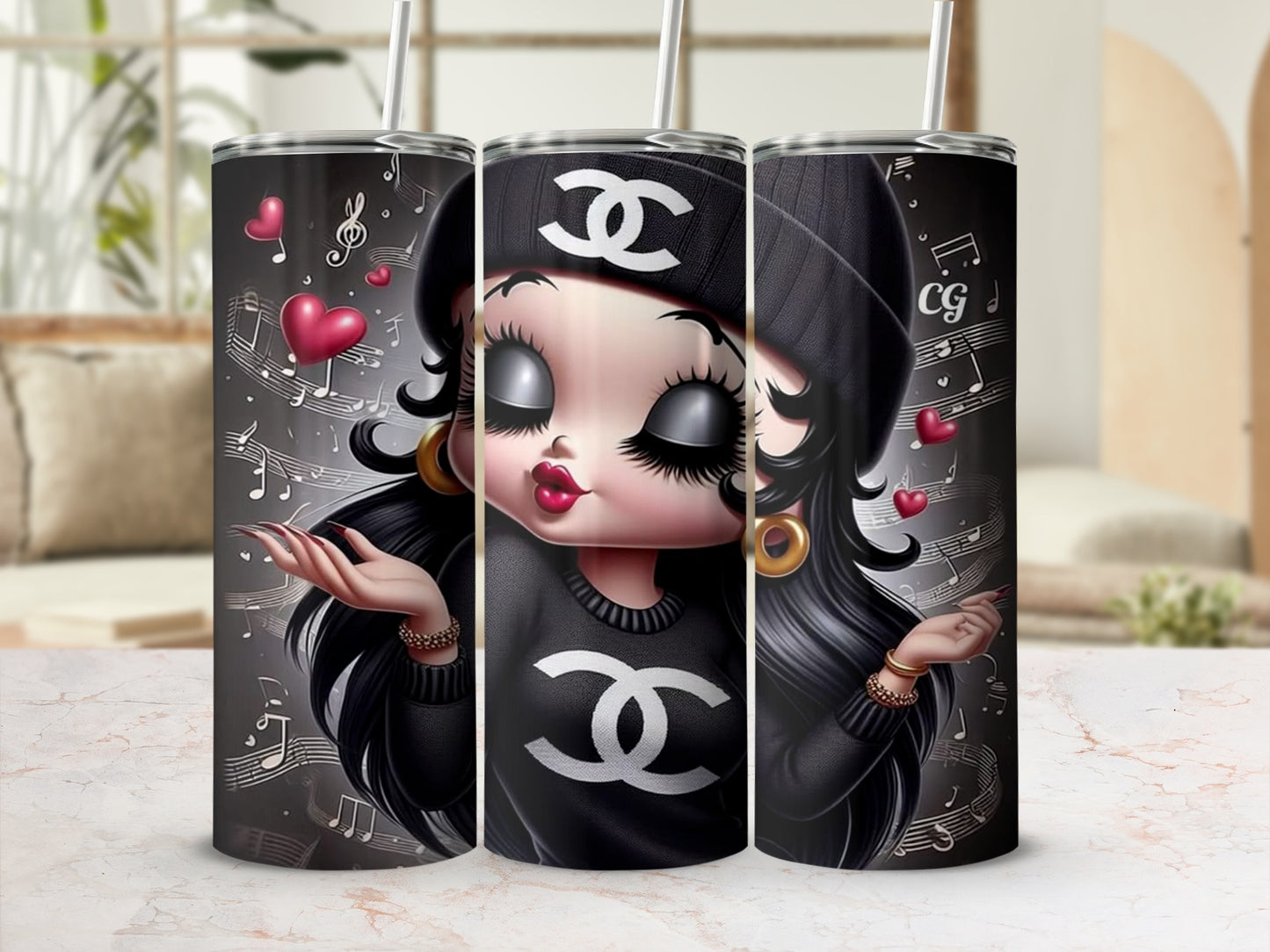 Stylish Anime Girl with Musical Notes Travel Mug