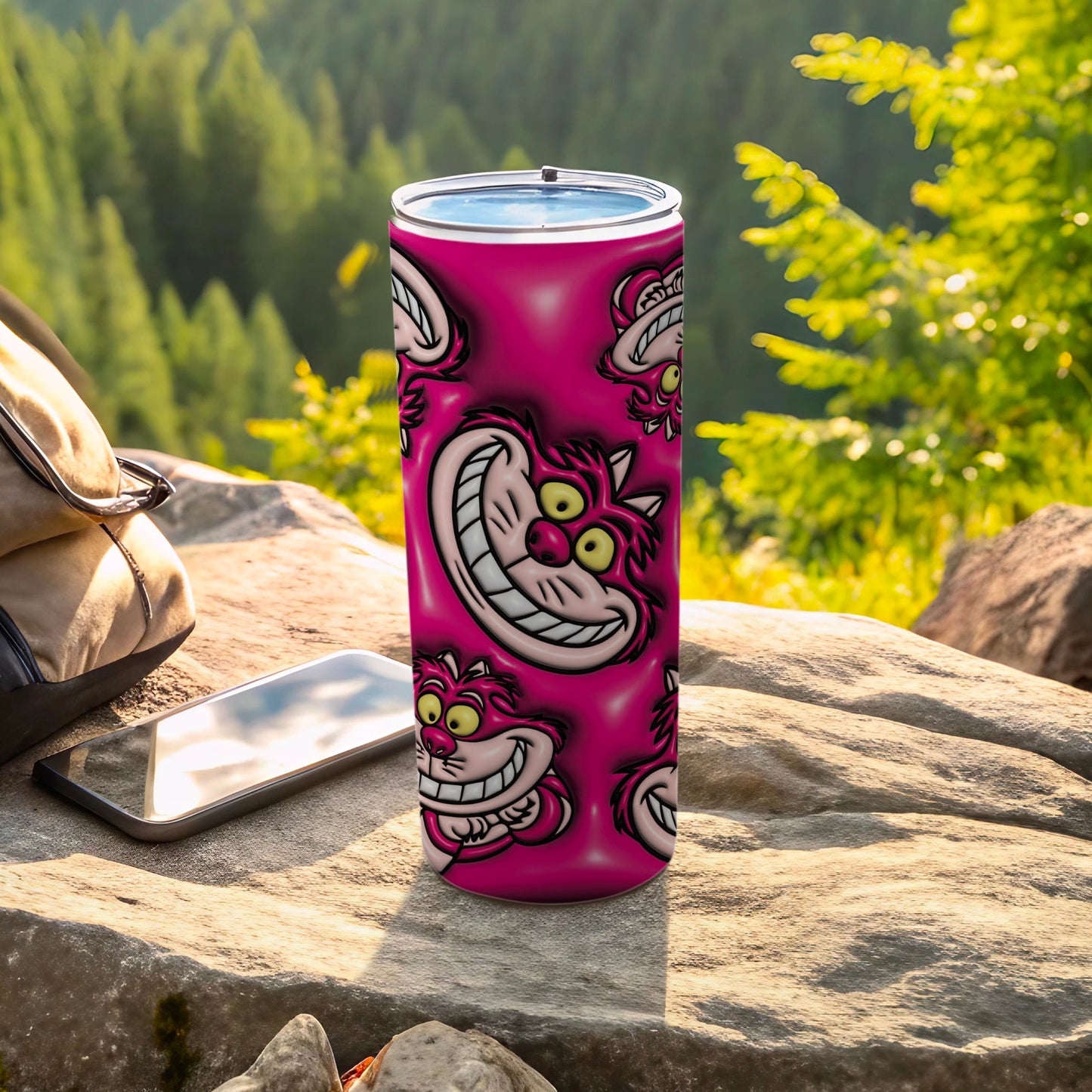 Vibrant One Eyed Grinning Cat Insulated Tumbler Cup