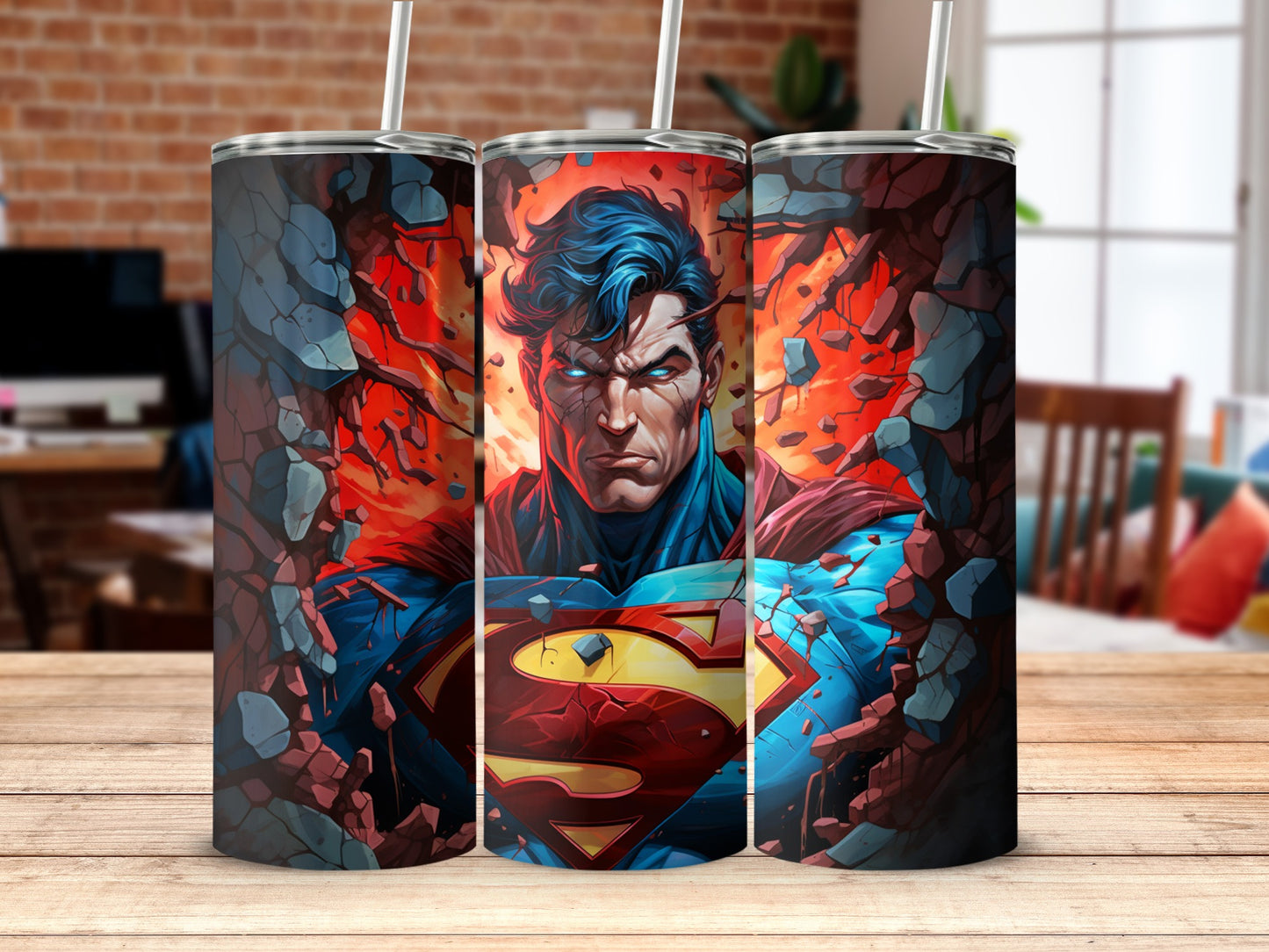 Explosive Superman Art Insulated Tumbler Cup