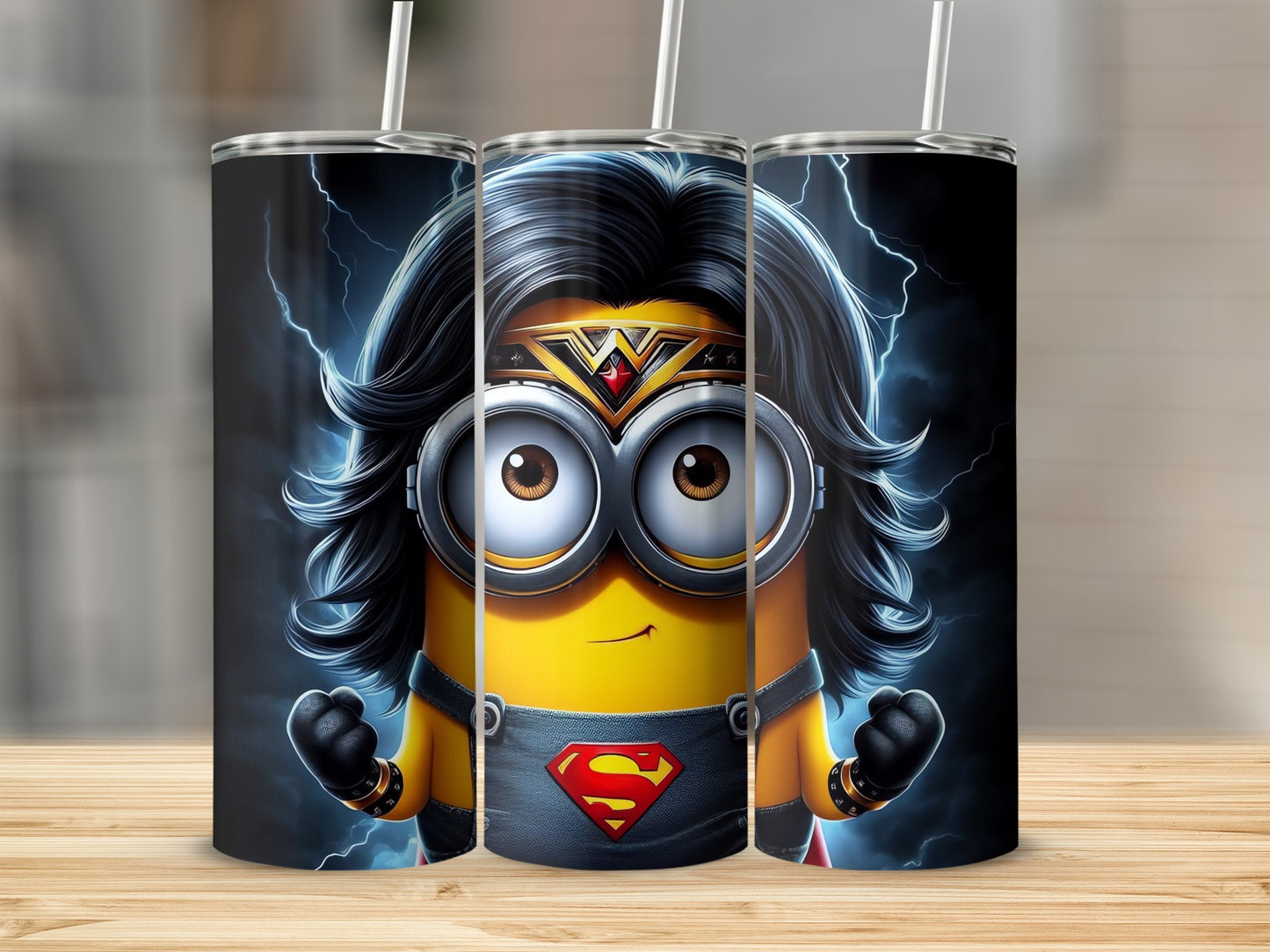 Superhero Minion Tumbler with Lightning Design