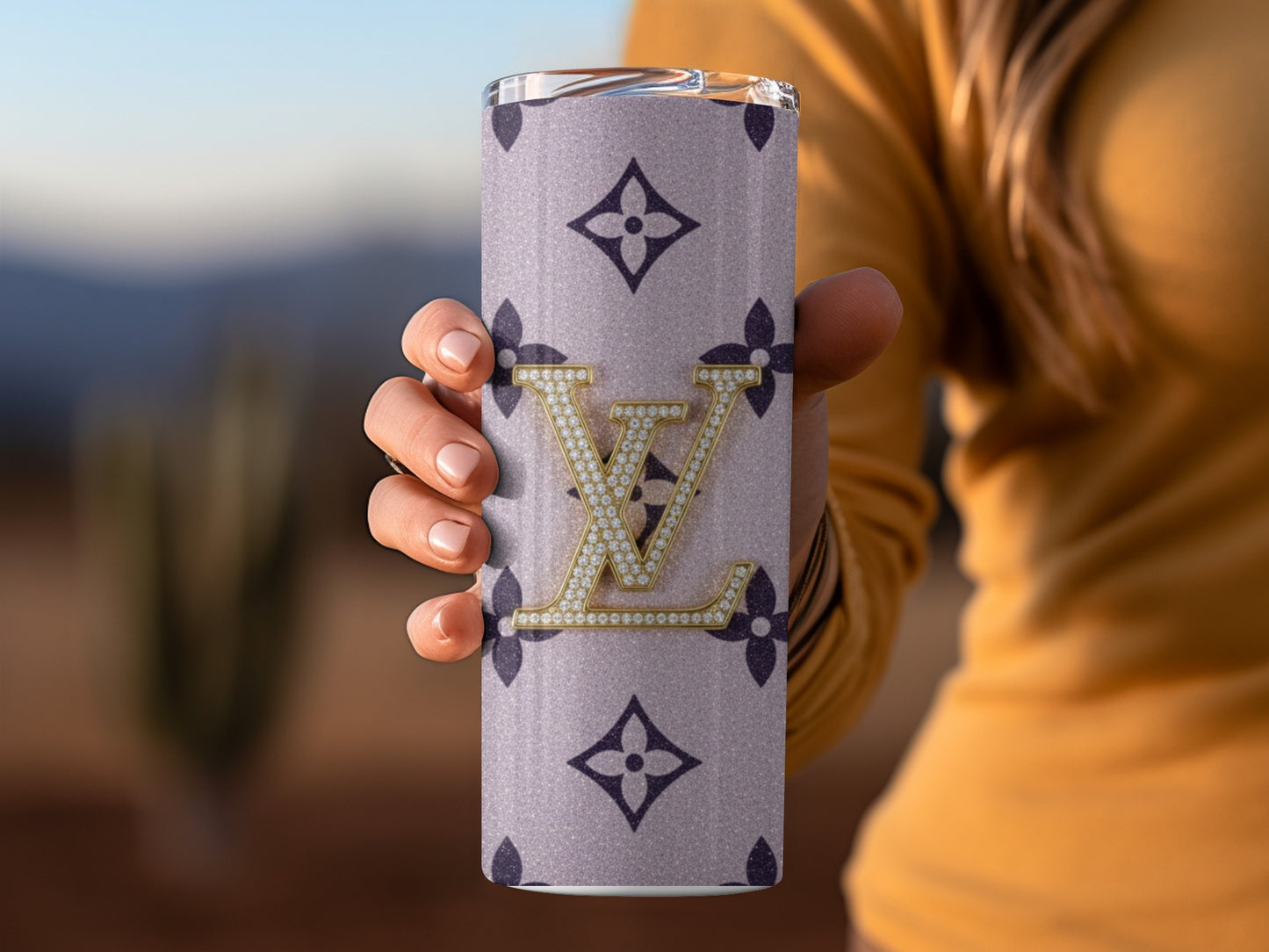 LV Purple Glitter Logo Design on Luxury Print Tumblers