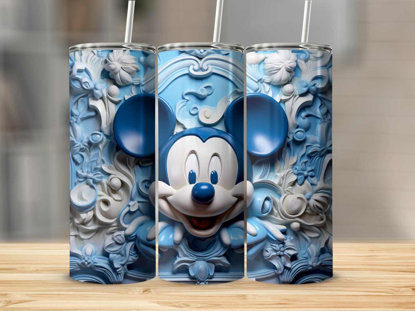 Charming Mickey Mouse Blue Floral Design Tumbler