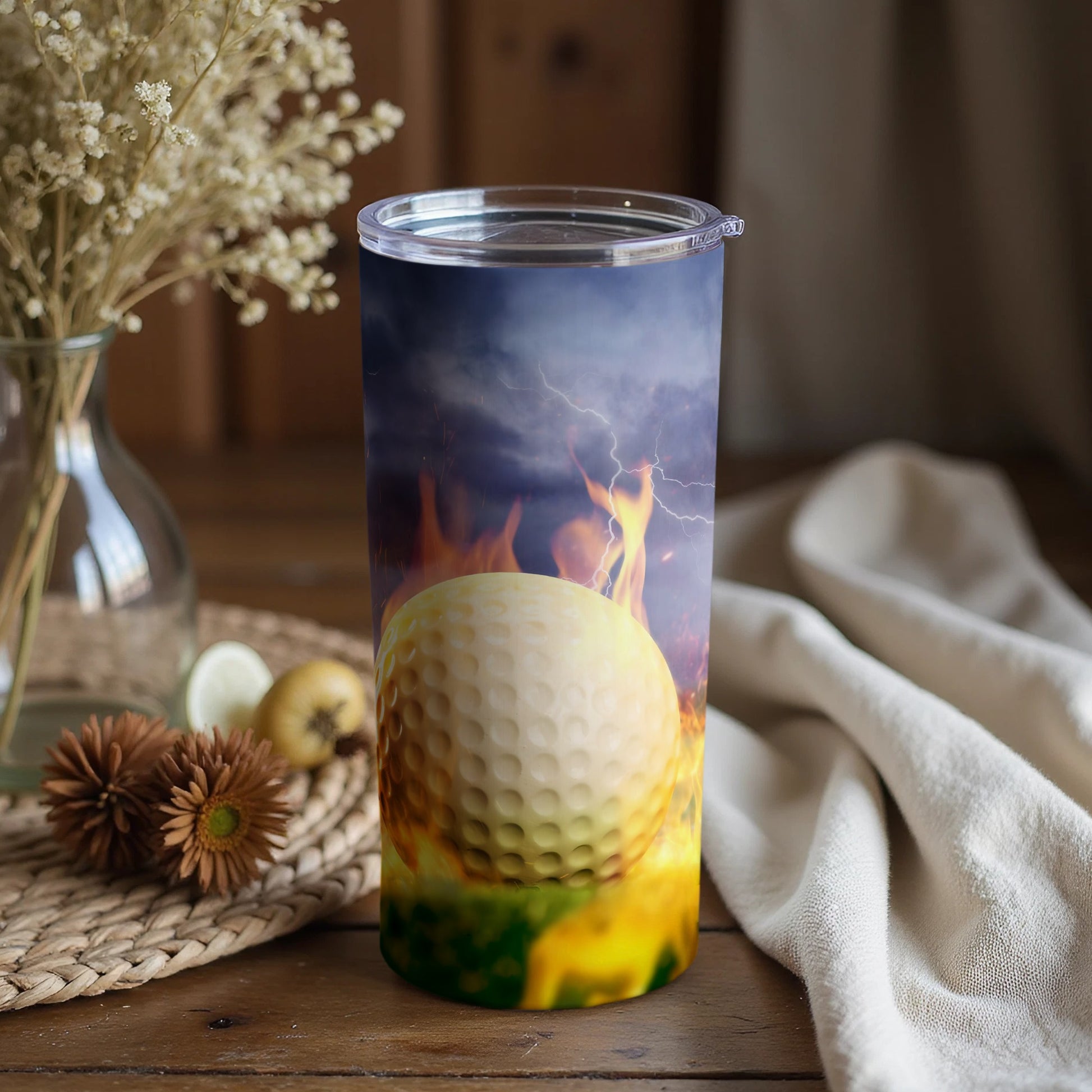 Golf Ball in Fire and Lightning Travel Mug Product