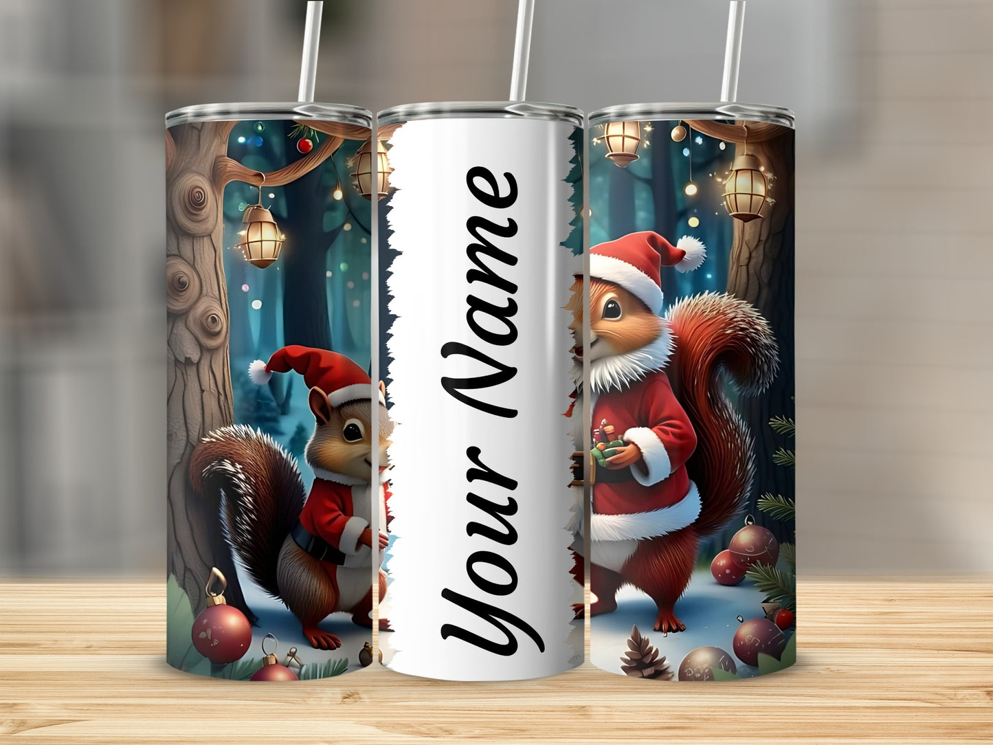 Personalized Christmas Santa Squirrel Insulated Tumbler