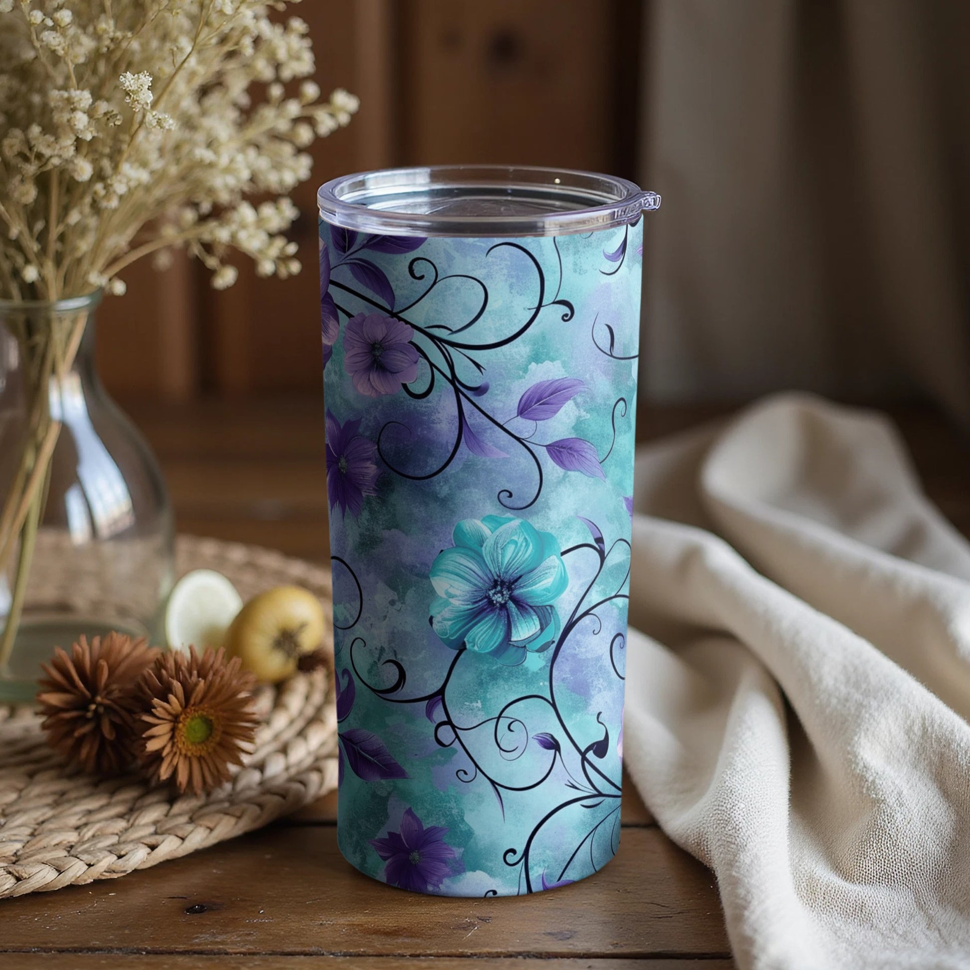 Floral Design Insulated Travel Tumbler