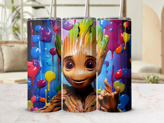 Colorful Groot Art with Dripping Paints Tumbler