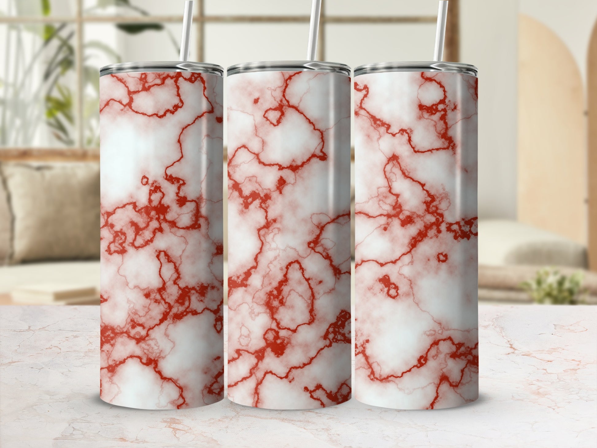 Red white marble pattern design tumblers product type