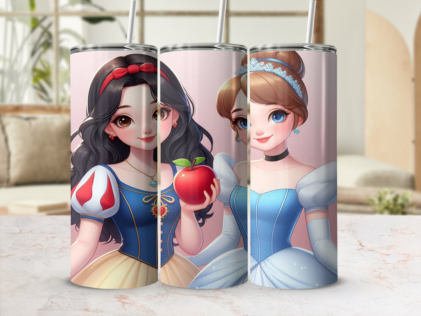 Charming Princesses Themed Tumbler Set with Straws