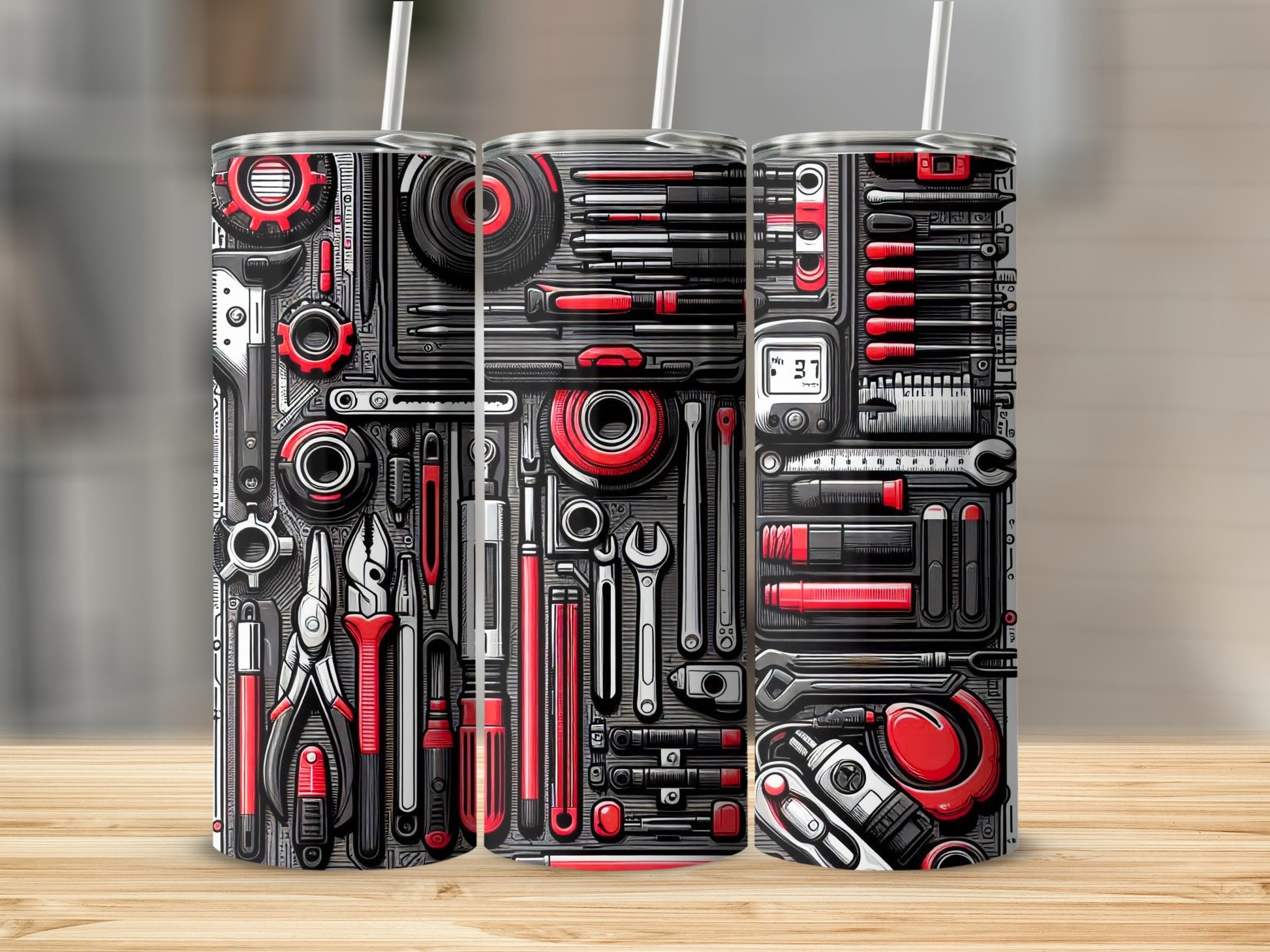 Organized Mechanic Tools Layout Red Black Grey Tumbler product type
