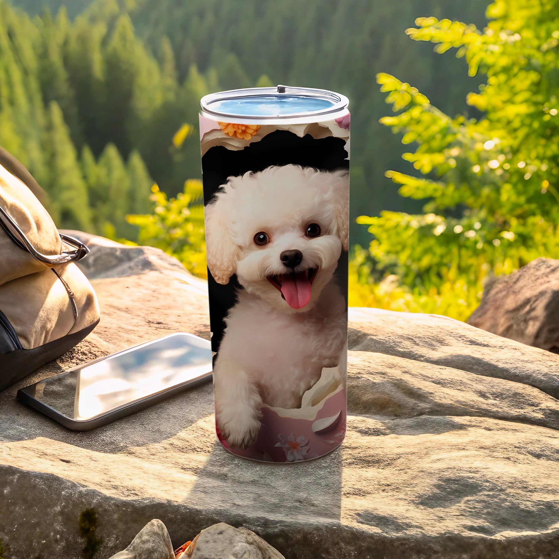 Happy White Fluffy Puppy Floral Design Insulated Tumbler product type