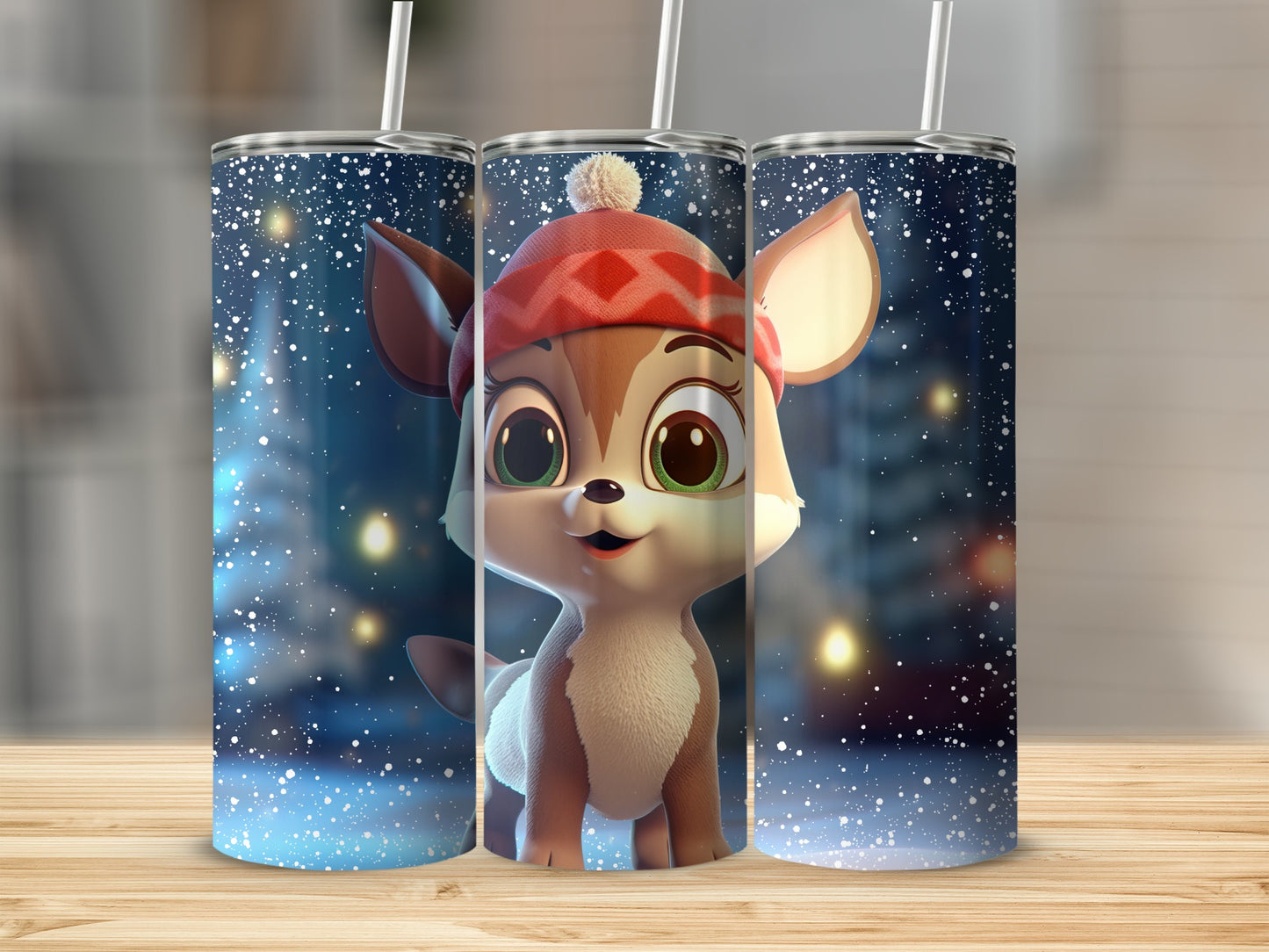 Cute Winter Deer with Red Hat Tumbler Christmas Magic