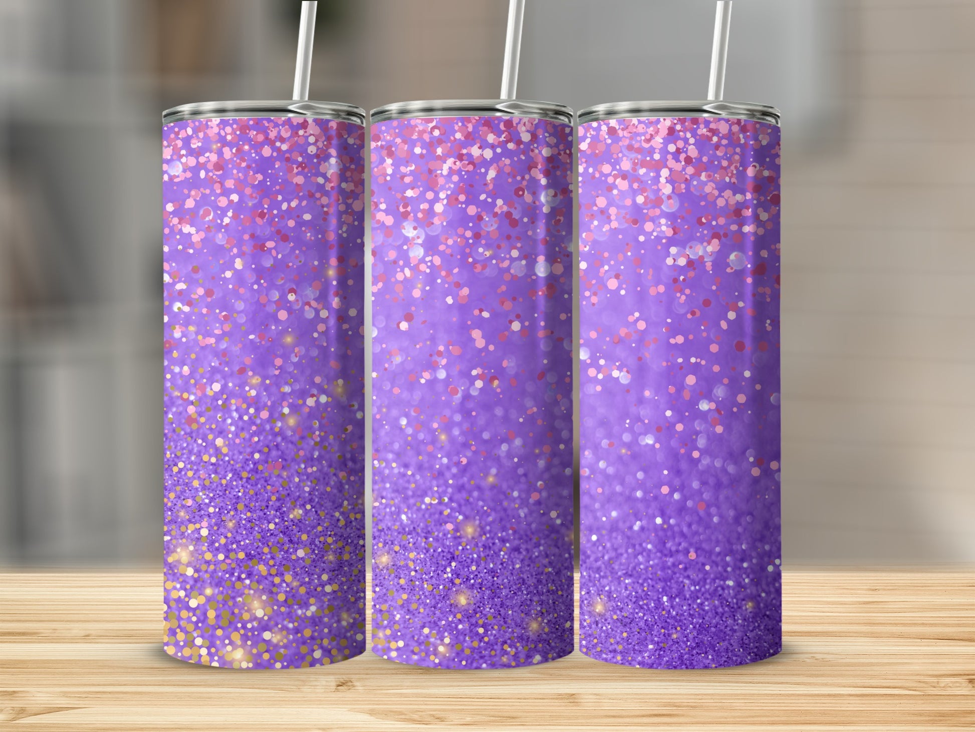 Glittery Purple Tumbler with Straw for Stylish Hydration