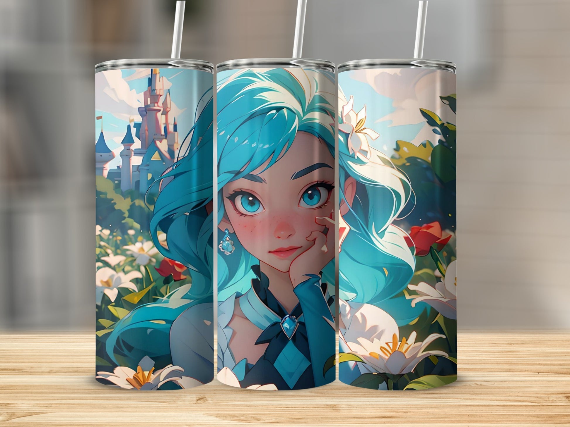 Fantasy Design Castle and Girl Themed Travel Tumbler