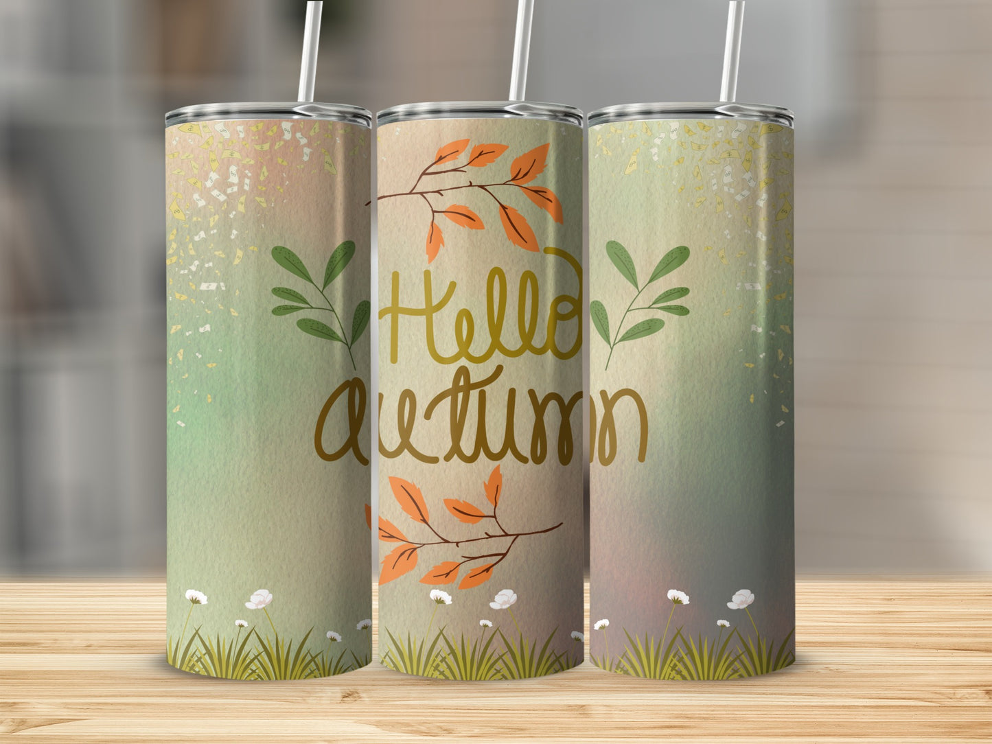 Hello Autumn Leaves Design Tumbler Drinkware