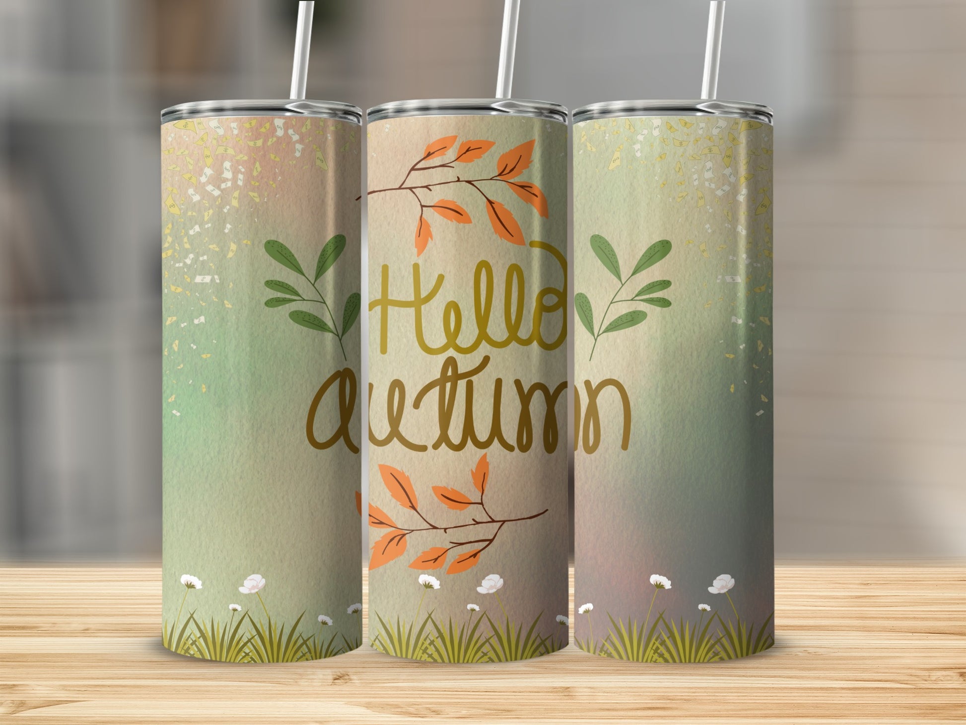 Hello Autumn Leaves Design Tumbler Drinkware