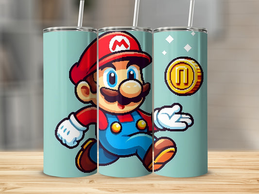 Classic Retro Mario with Coin Travel Tumbler Cup