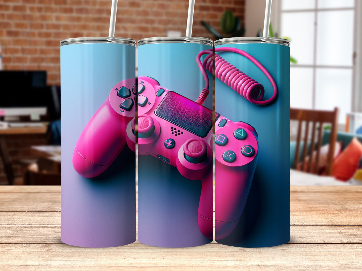 Vibrant Pink Gaming Controller Tumbler Design Product