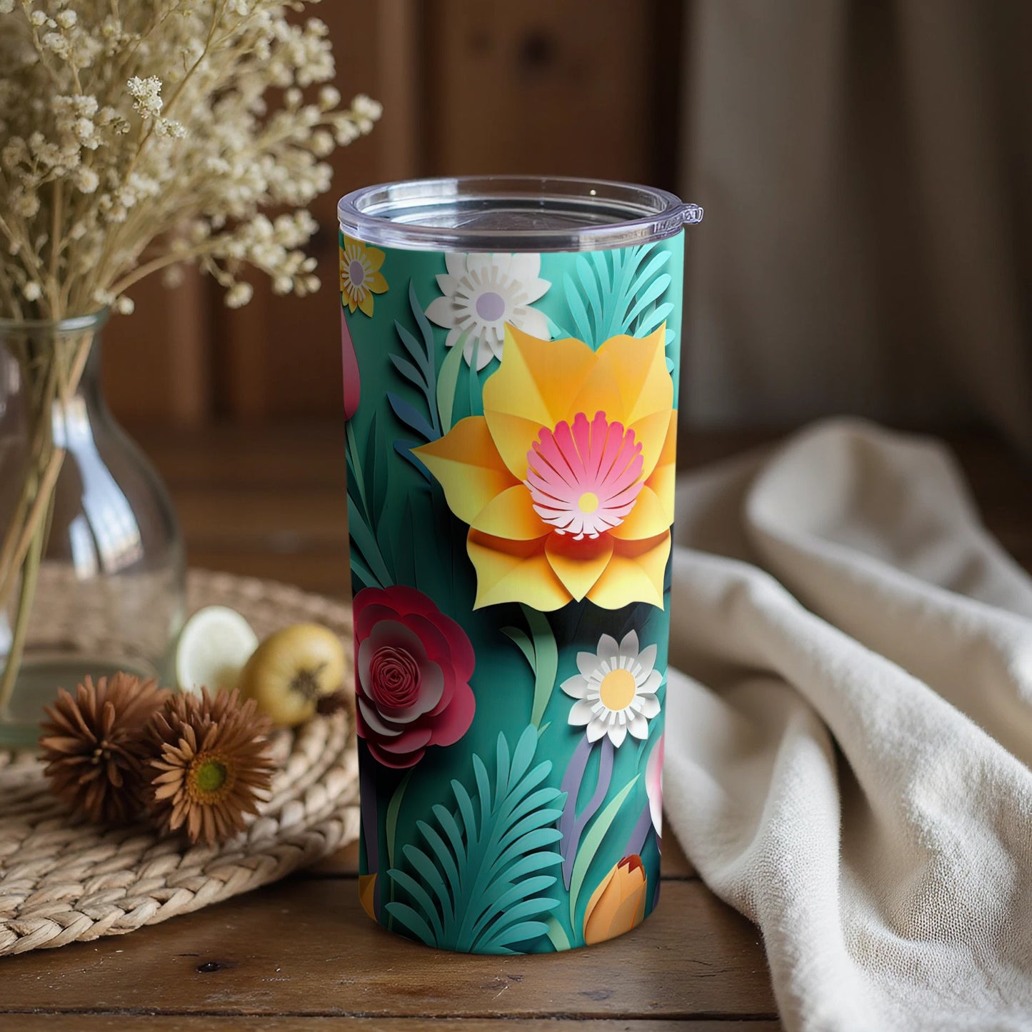 Vibrant Floral Design Insulated Travel Tumbler