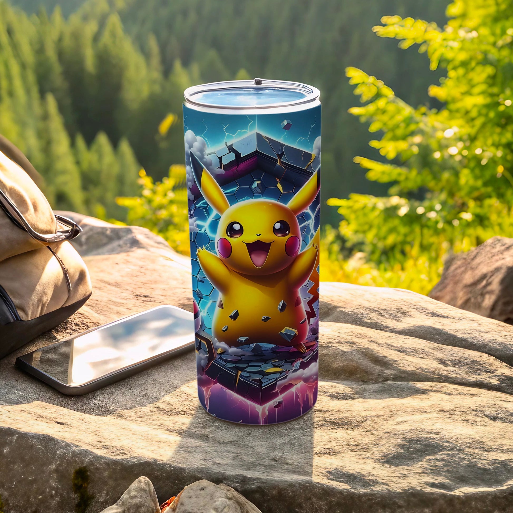 Pikachu Themed Tumbler with Vibrant Background Design