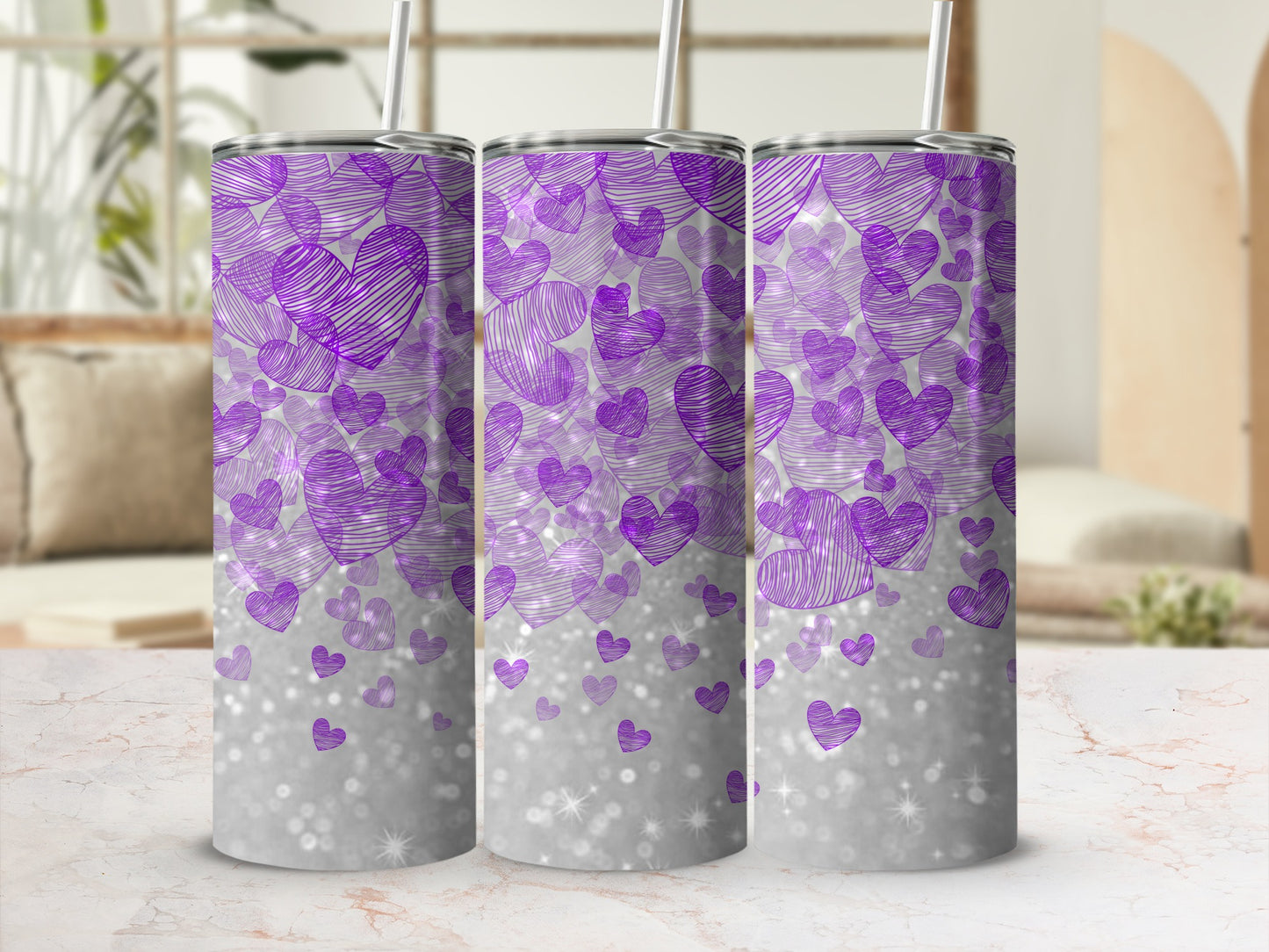 Purple Scribbled Hearts Glitter Tumbler product type