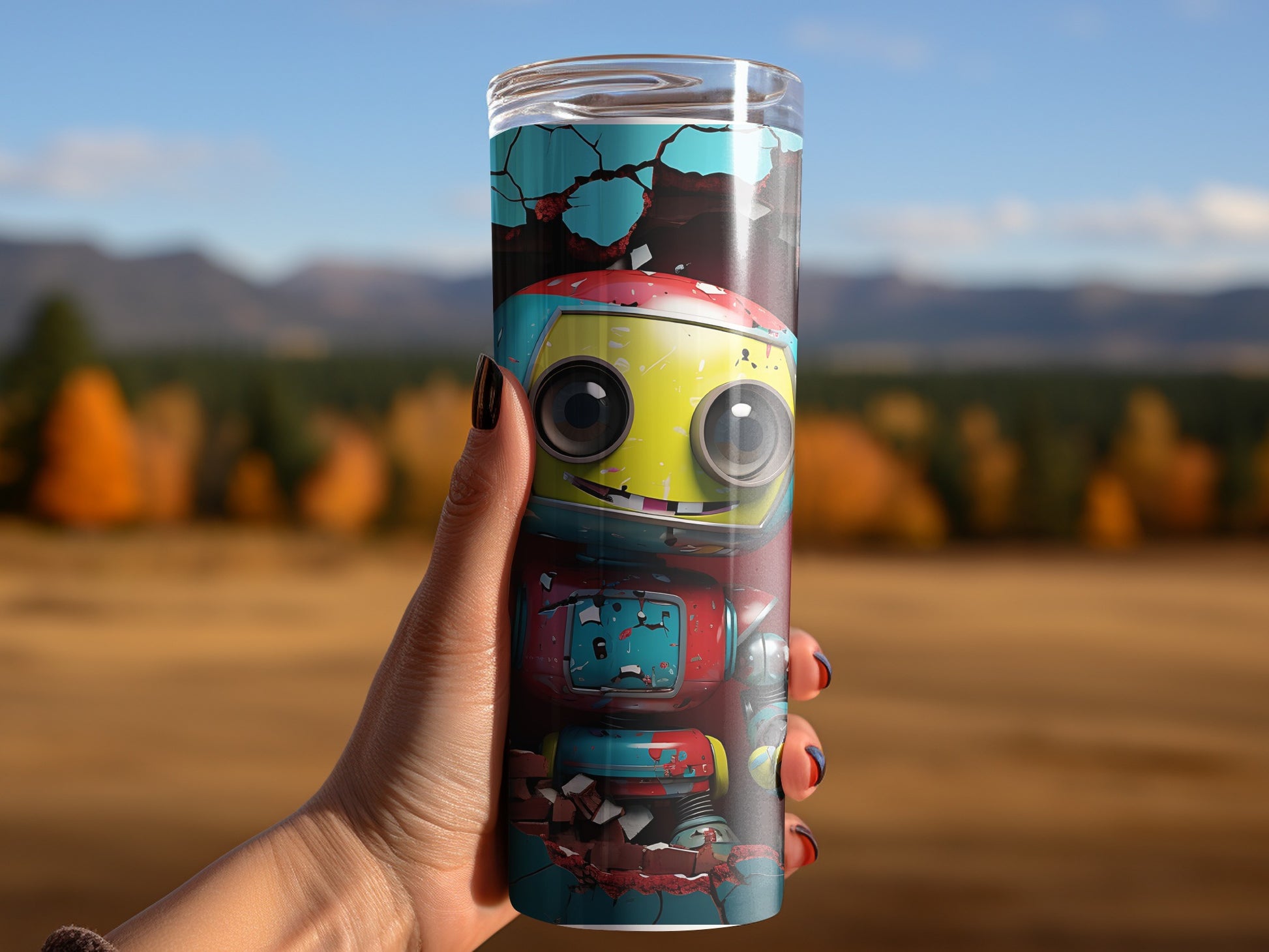 Colorful Robot Themed Travel Tumbler Beverage Container