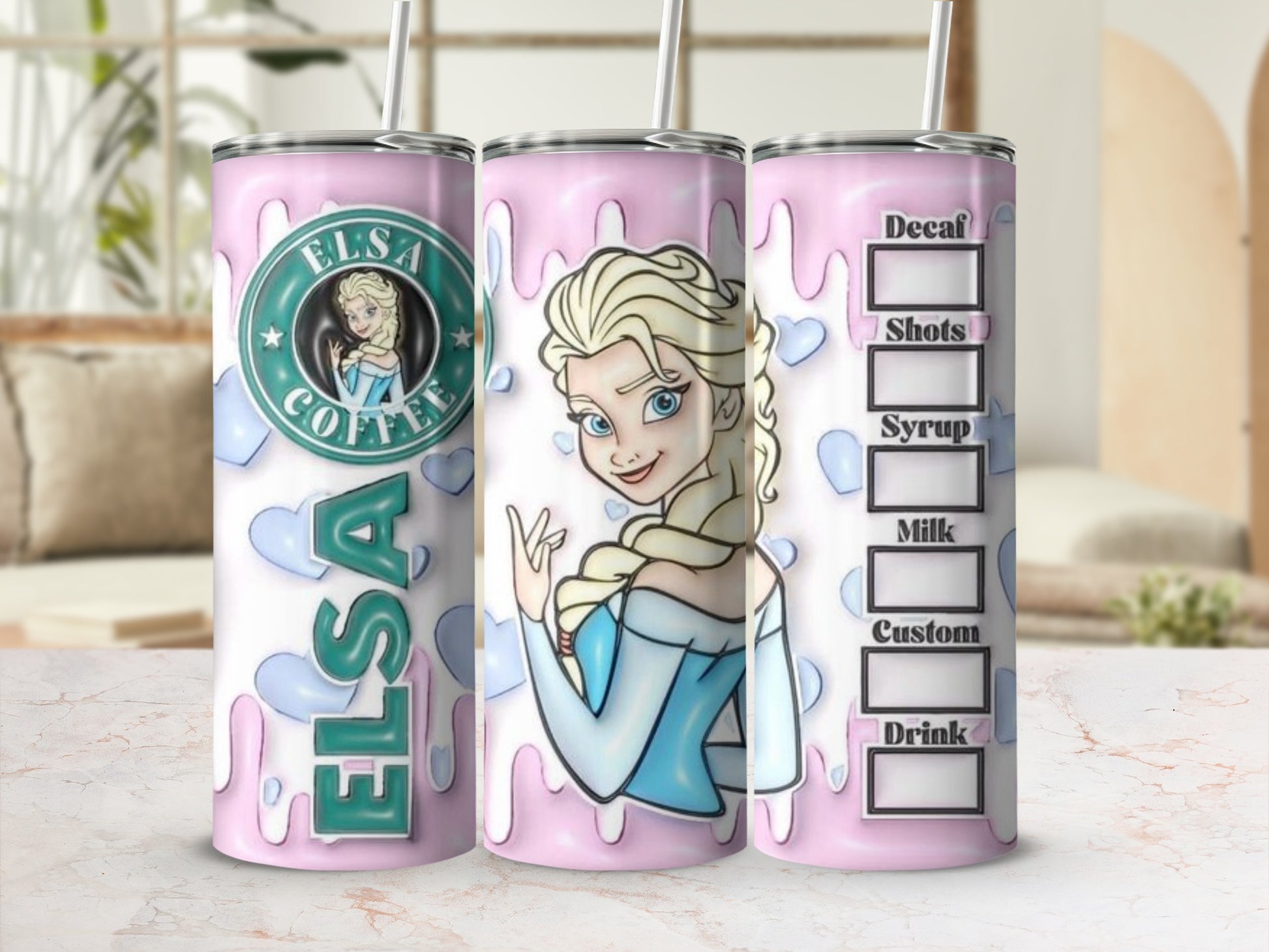 Elsa Coffee Themed Customizable Tumbler With Straw