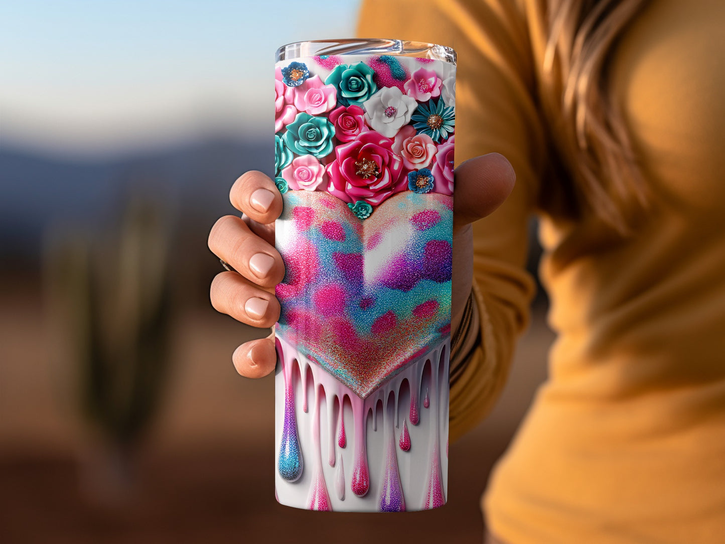 Heart Roses Drip Colorful Pattern Lovely Gift Tumblers