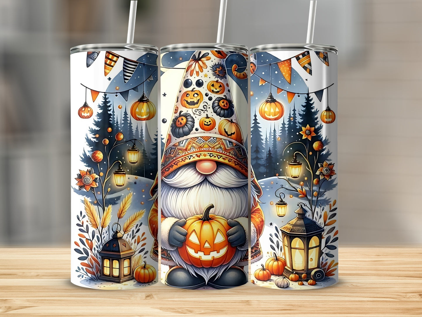 Cute Gnome and Pumpkin Halloween Tumbler Design