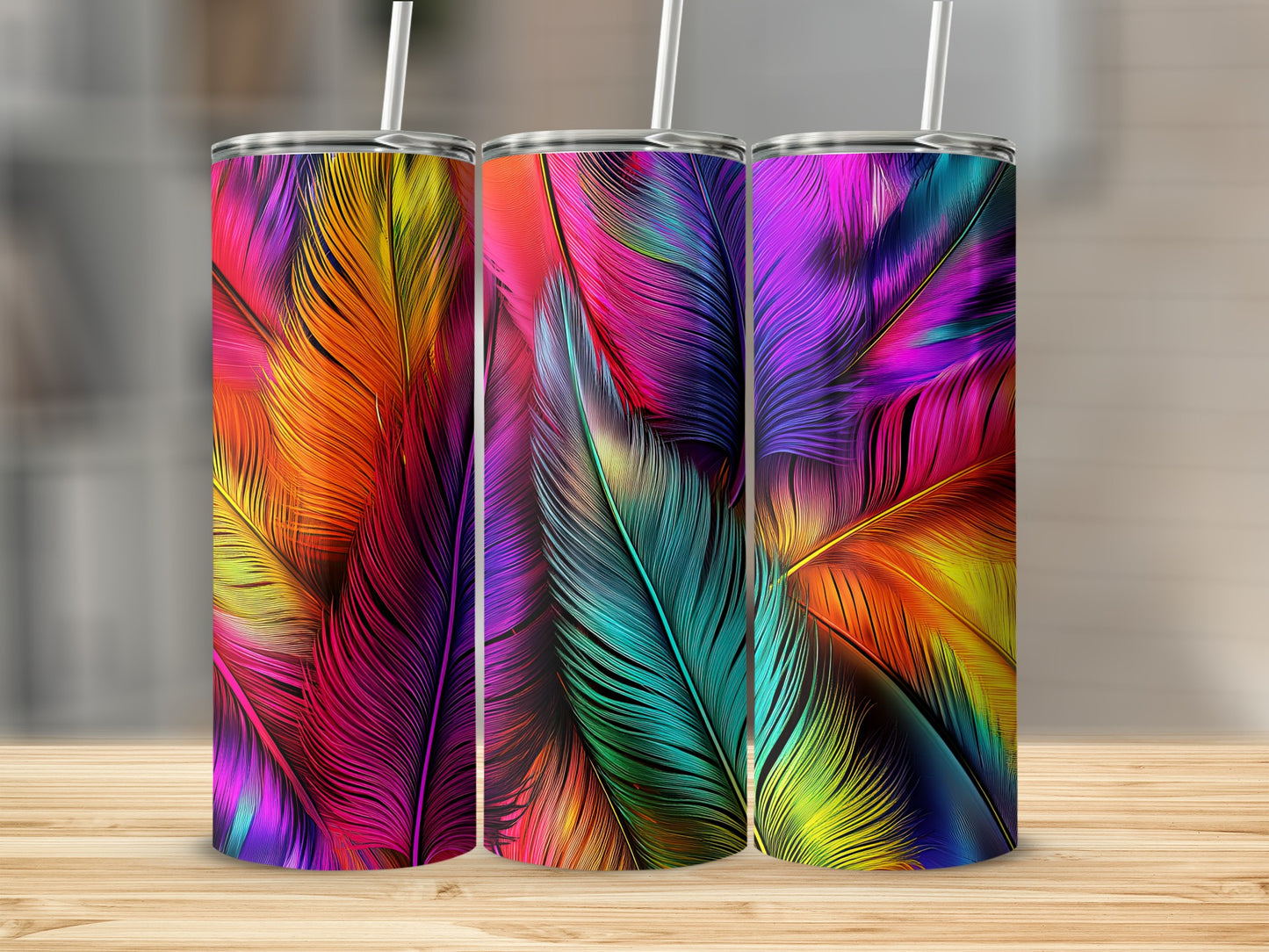 Colorful Feather Print Design Insulated Tumbler