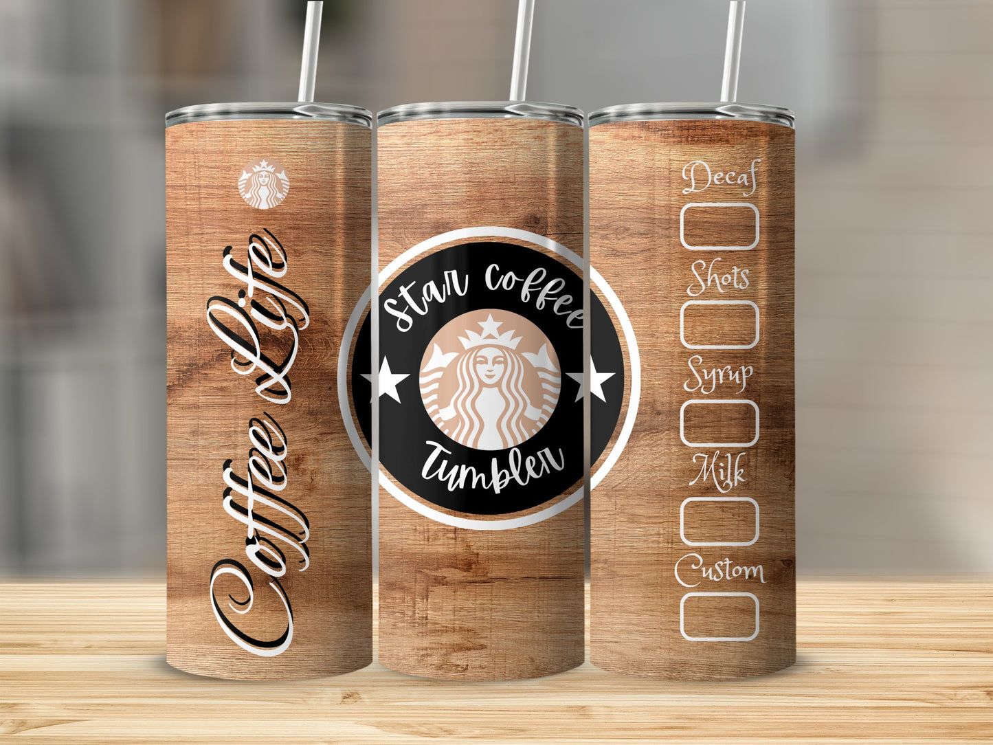 Coffee Life Wood-Themed Star Coffee Tumbler Product