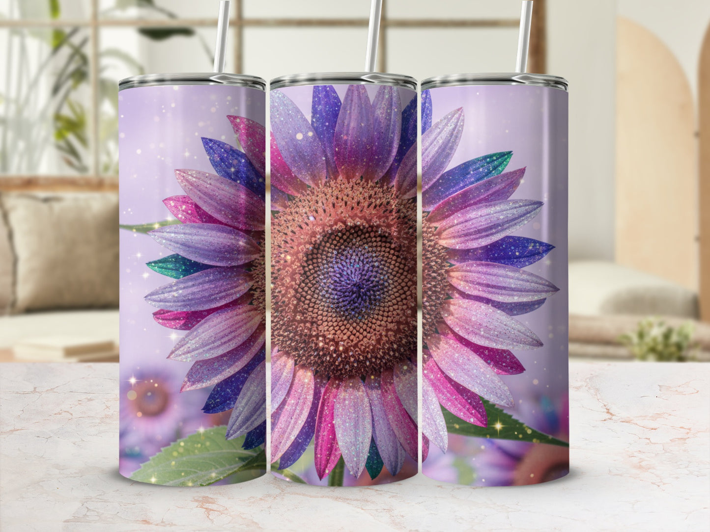 Glittery Purple Sunflower Tumbler Stunning Drinkware