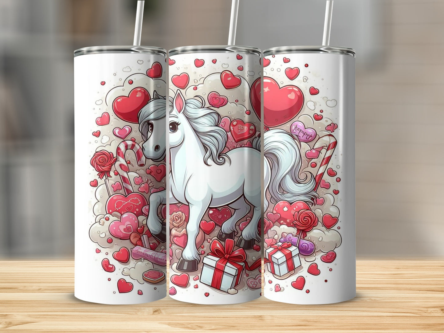 Adorable Unicorn with Hearts and Gifts Tumbler