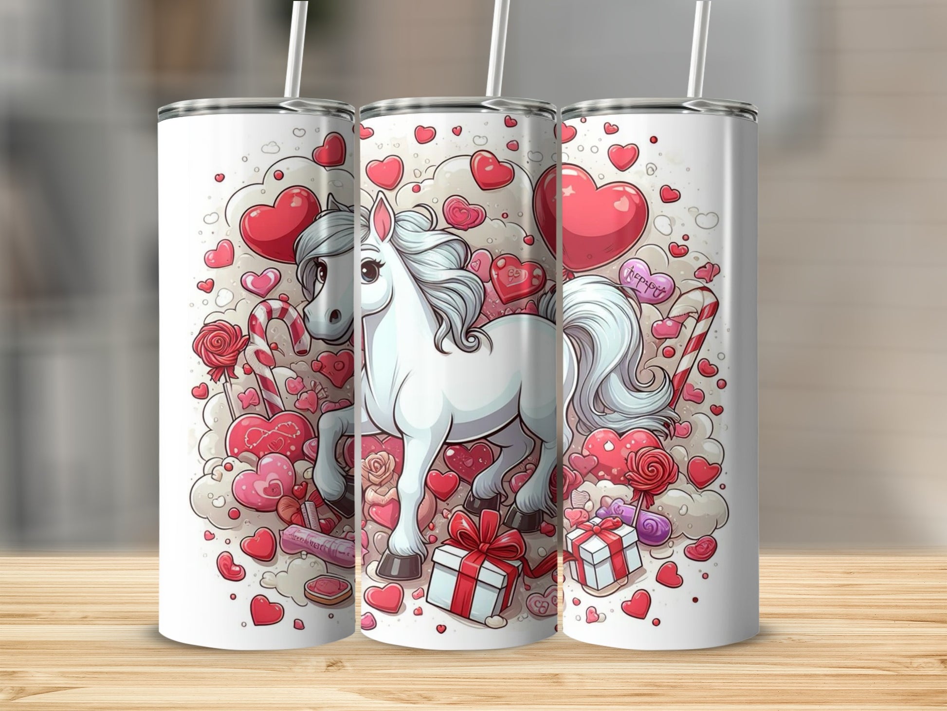 Adorable Unicorn with Hearts and Gifts Tumbler