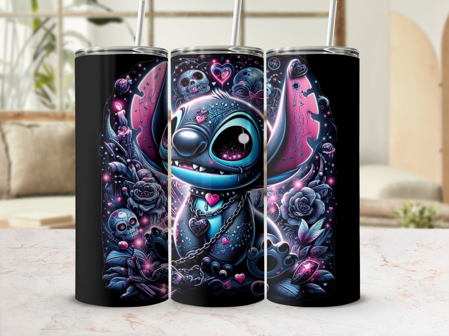 Cute Alien Skull Rose Stainless Steel Tumbler